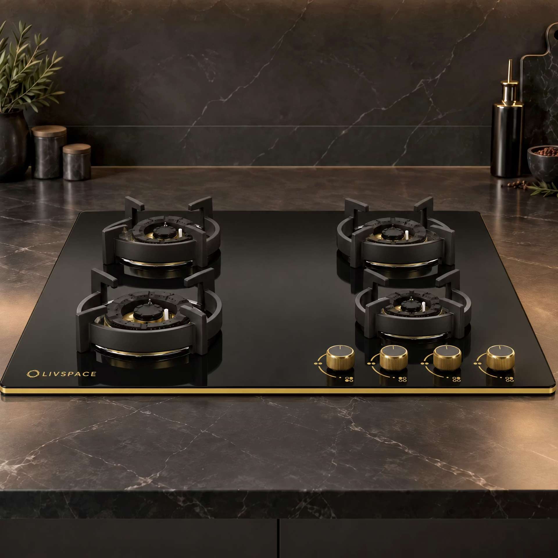 Intellia Gloss 4-burner Brass Hob | FFD | Auto Ignition - 60 cm