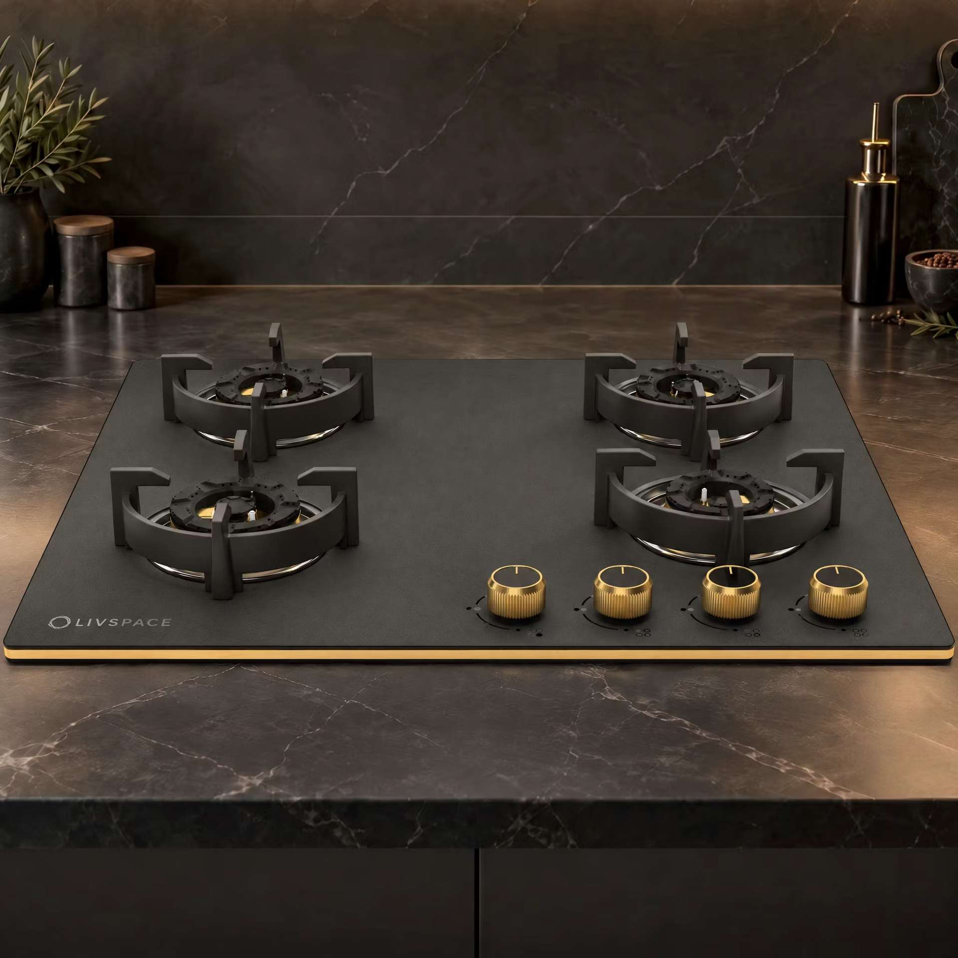 Intellia Matt 4-burner Brass Hob | FFD | Auto Ignition - 60 cm