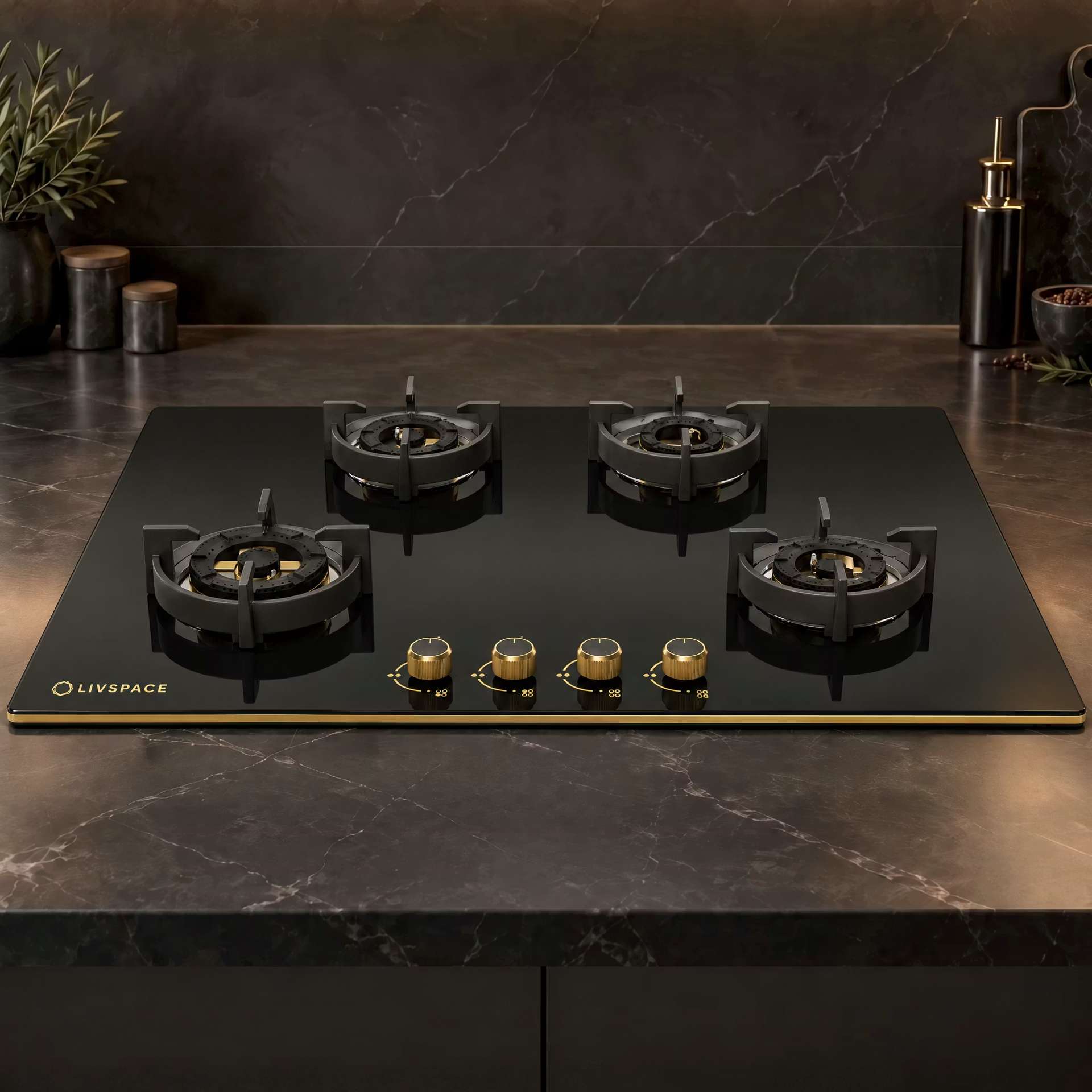 Intellia Gloss 4-burner Brass Hob | FFD | Auto Ignition - 90 cm