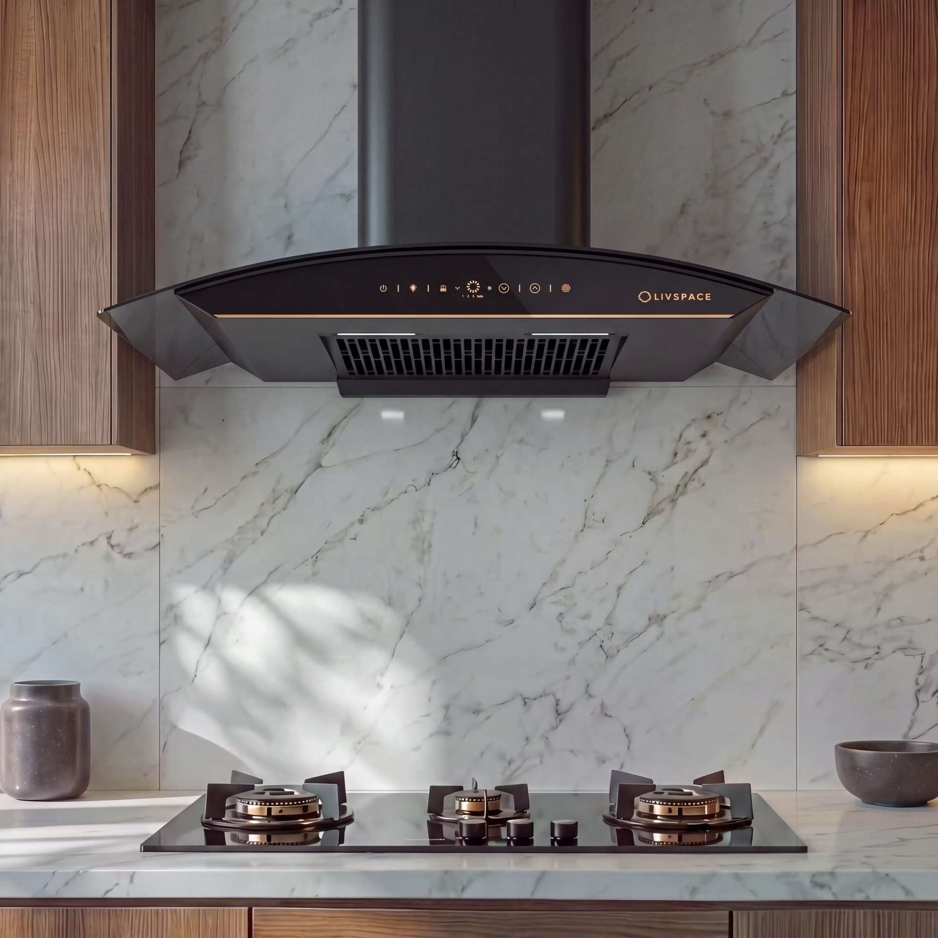 Intellia 90 cm Curved Chimney | BLDC Ducted 1600 m3/h Suction | Auto Clean