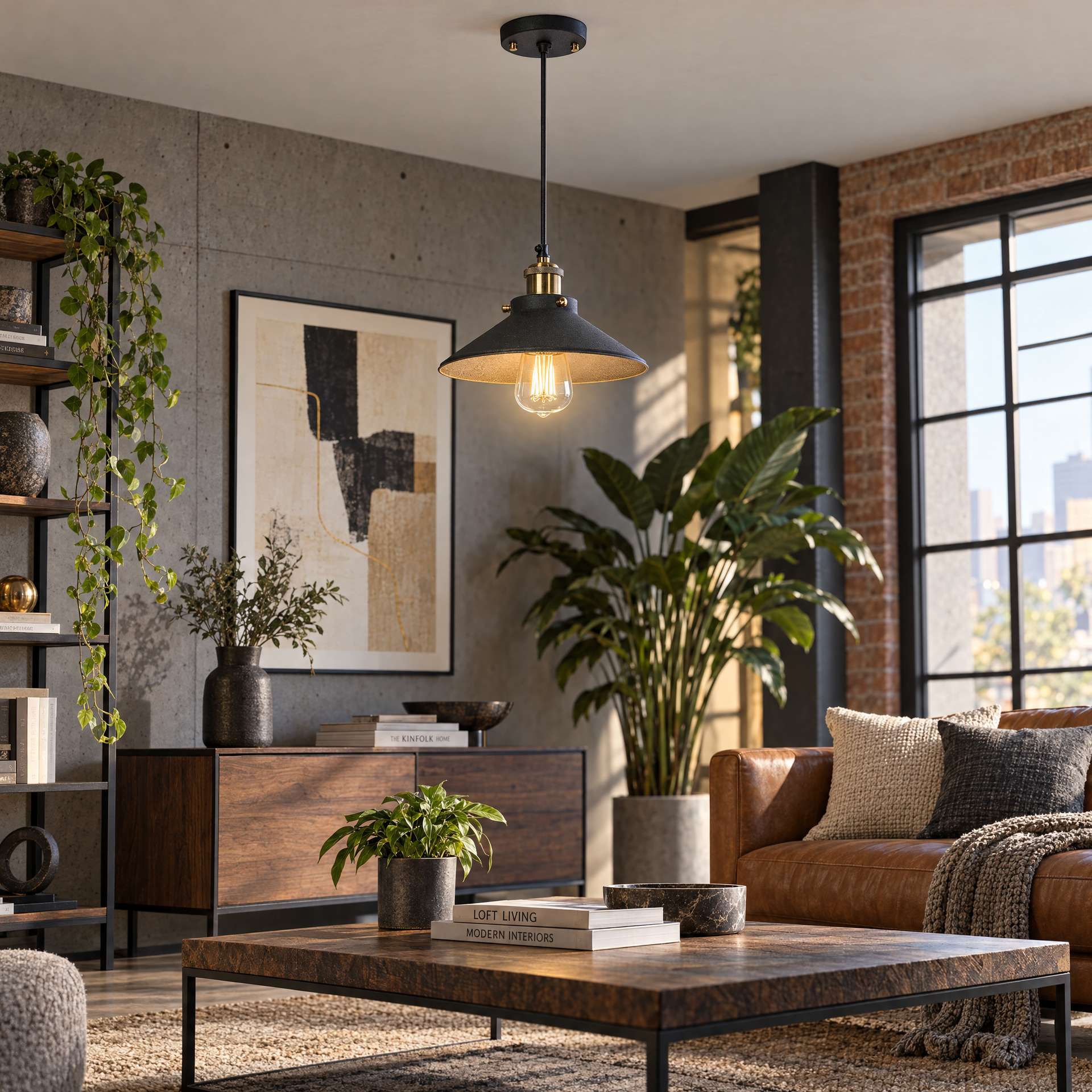 Livspace Ackton Nora Black Metal Pendant Light | Black