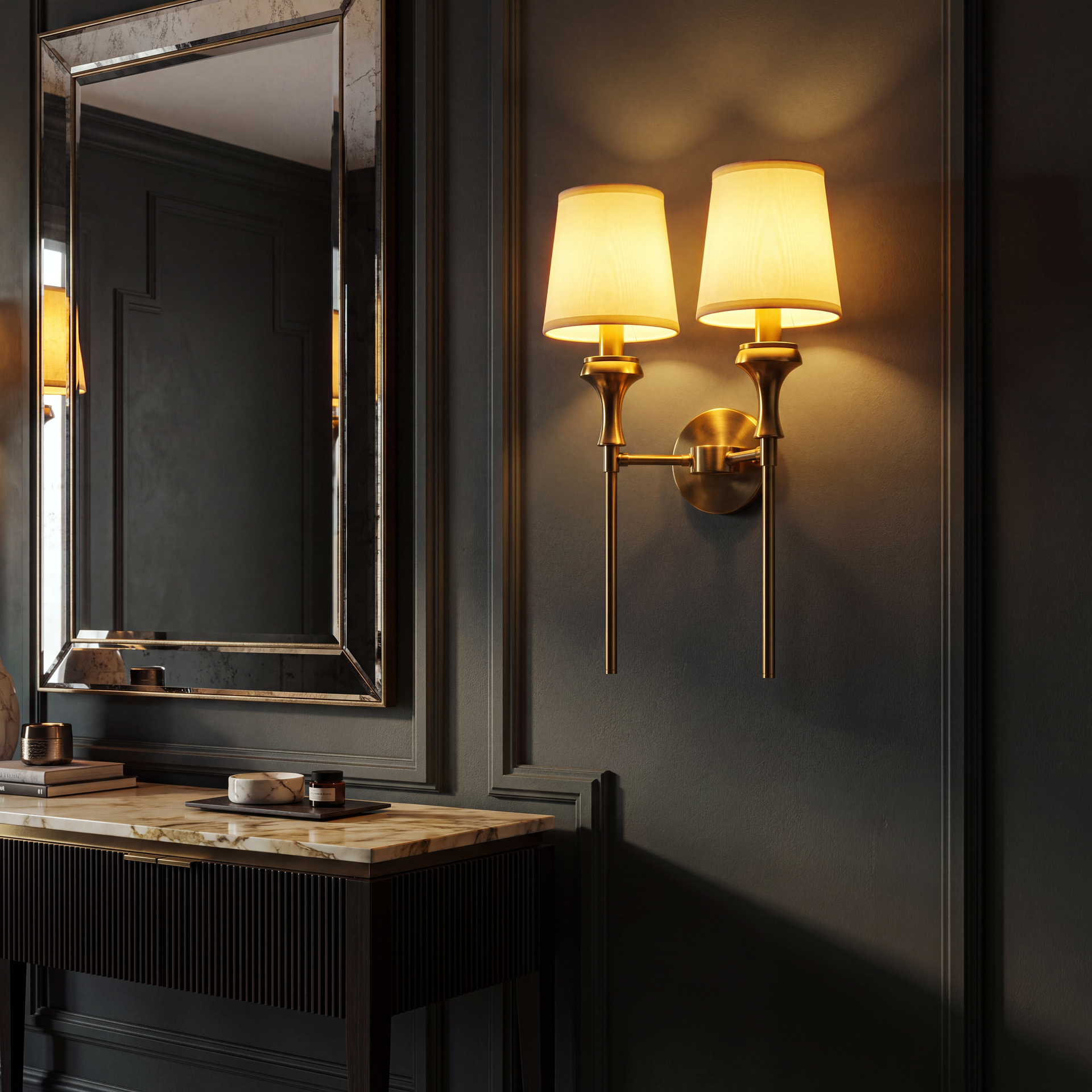 Livspace Allure Twin Wall Light | White + Brass