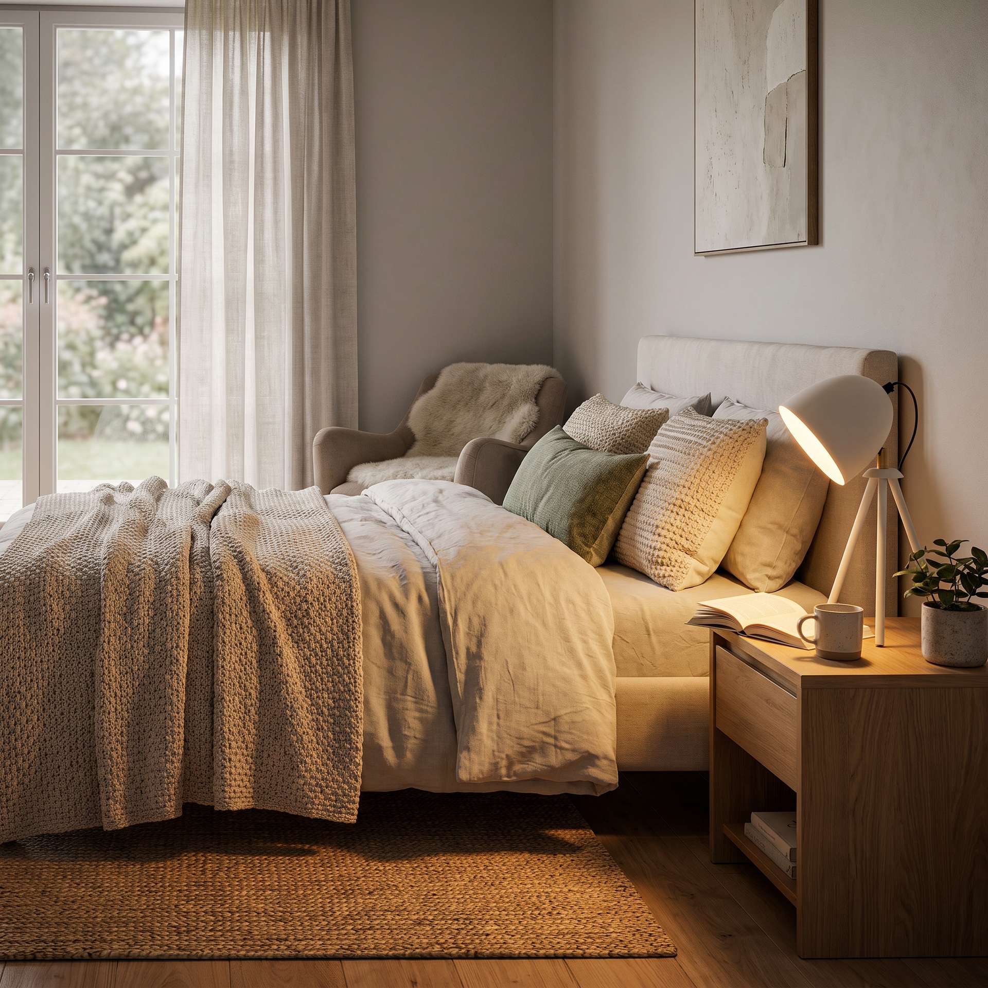 Livspace Anis White Teak Wood Tripod Table Lamp | White Matt
