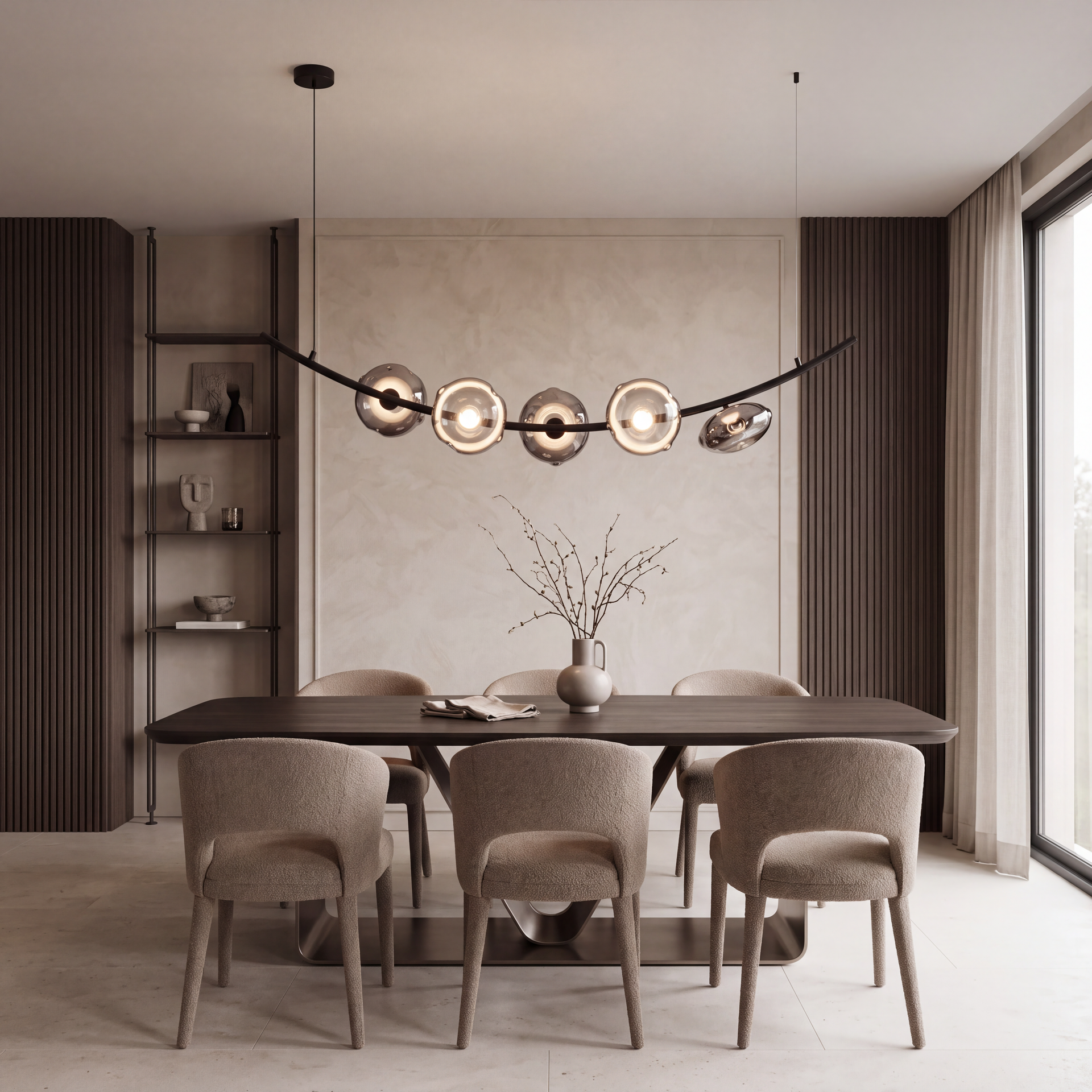 Livspace Axon 5 Head Chandelier | Smoked Grey + Black