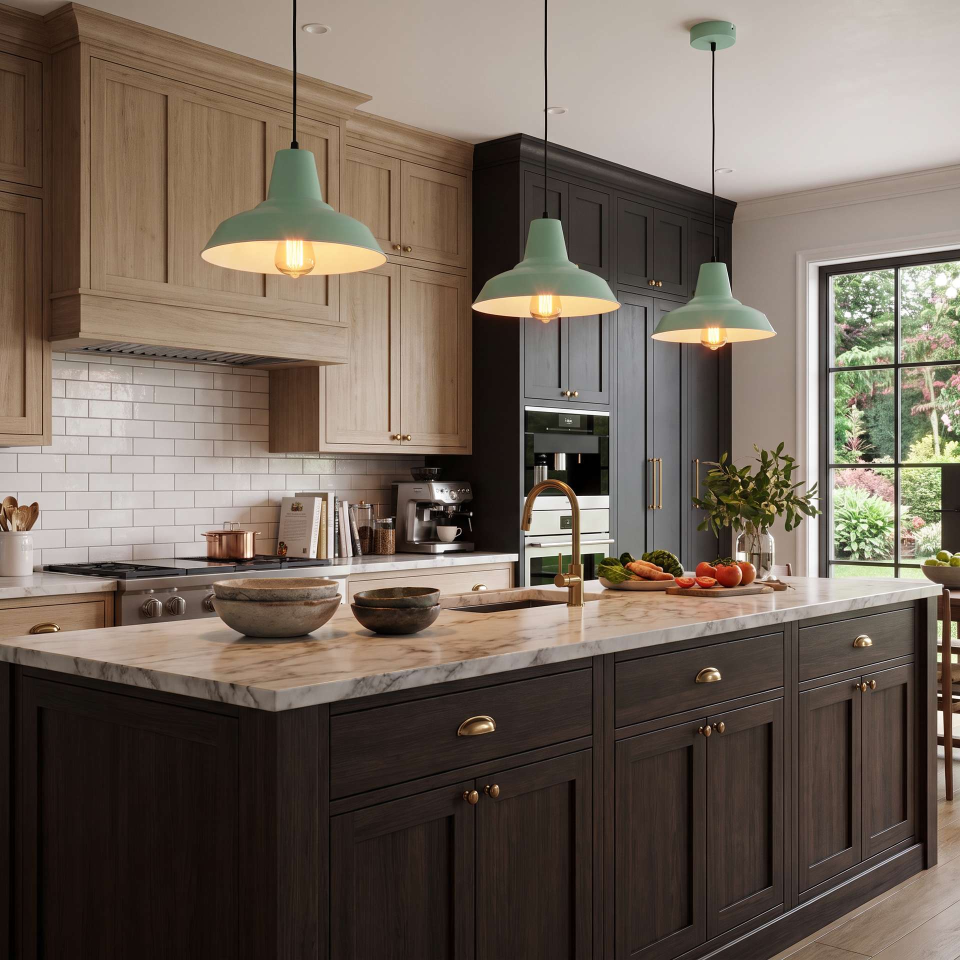 Livspace Bezel Green Metal Pendant Light | Blue