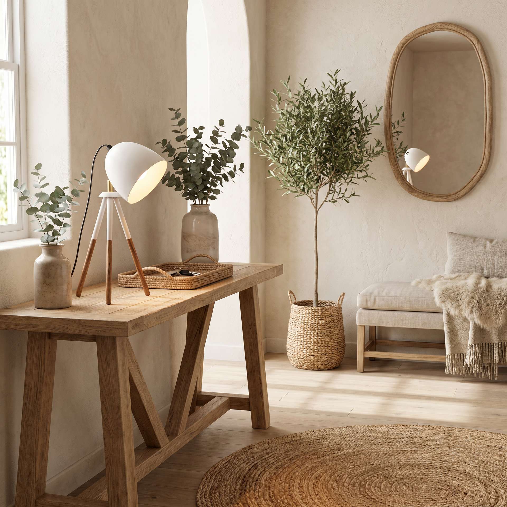 Livspace Bud Teak Metal Table Lamp | White Matt