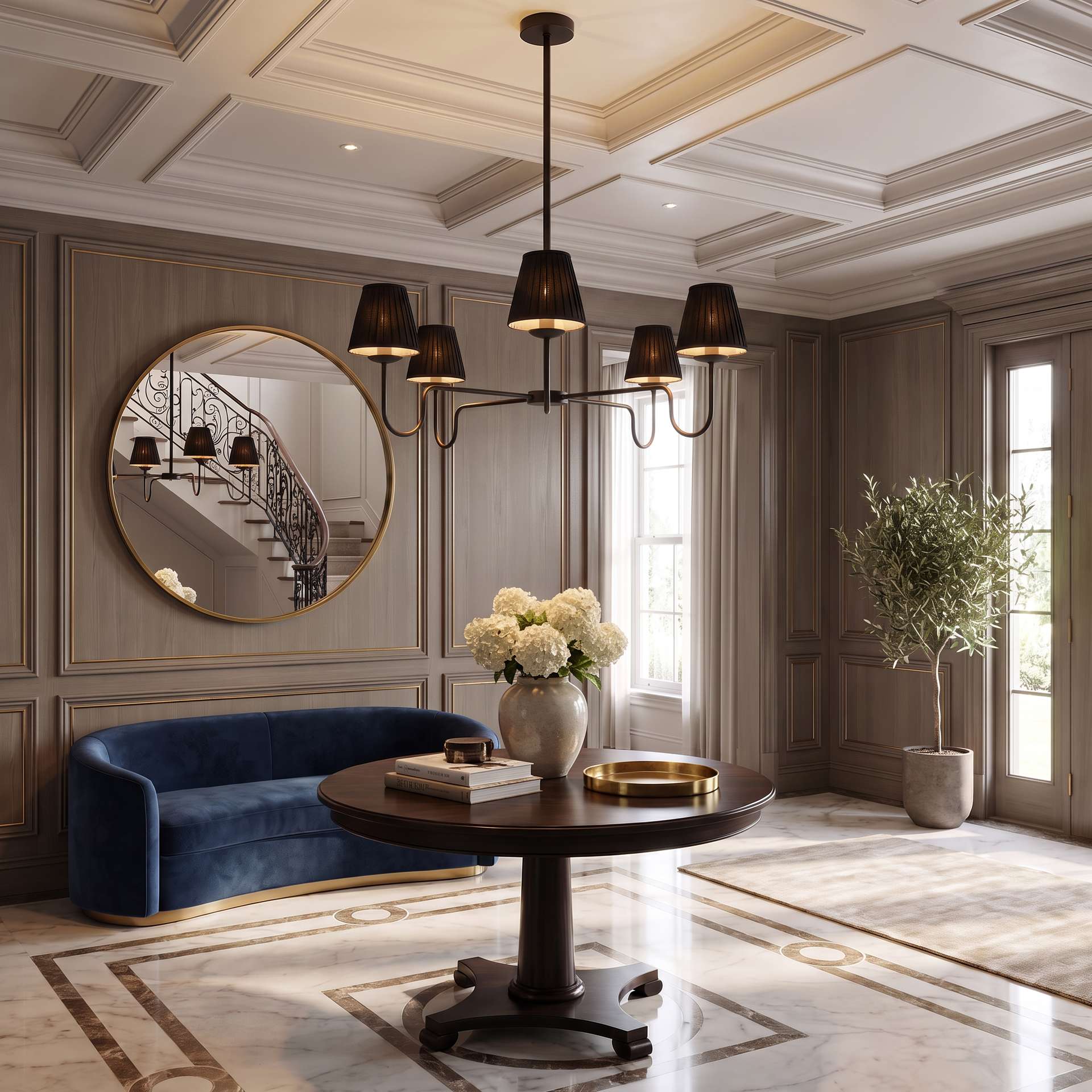 Livspace Lombard Black 4 Head Chandelier | Matt Black