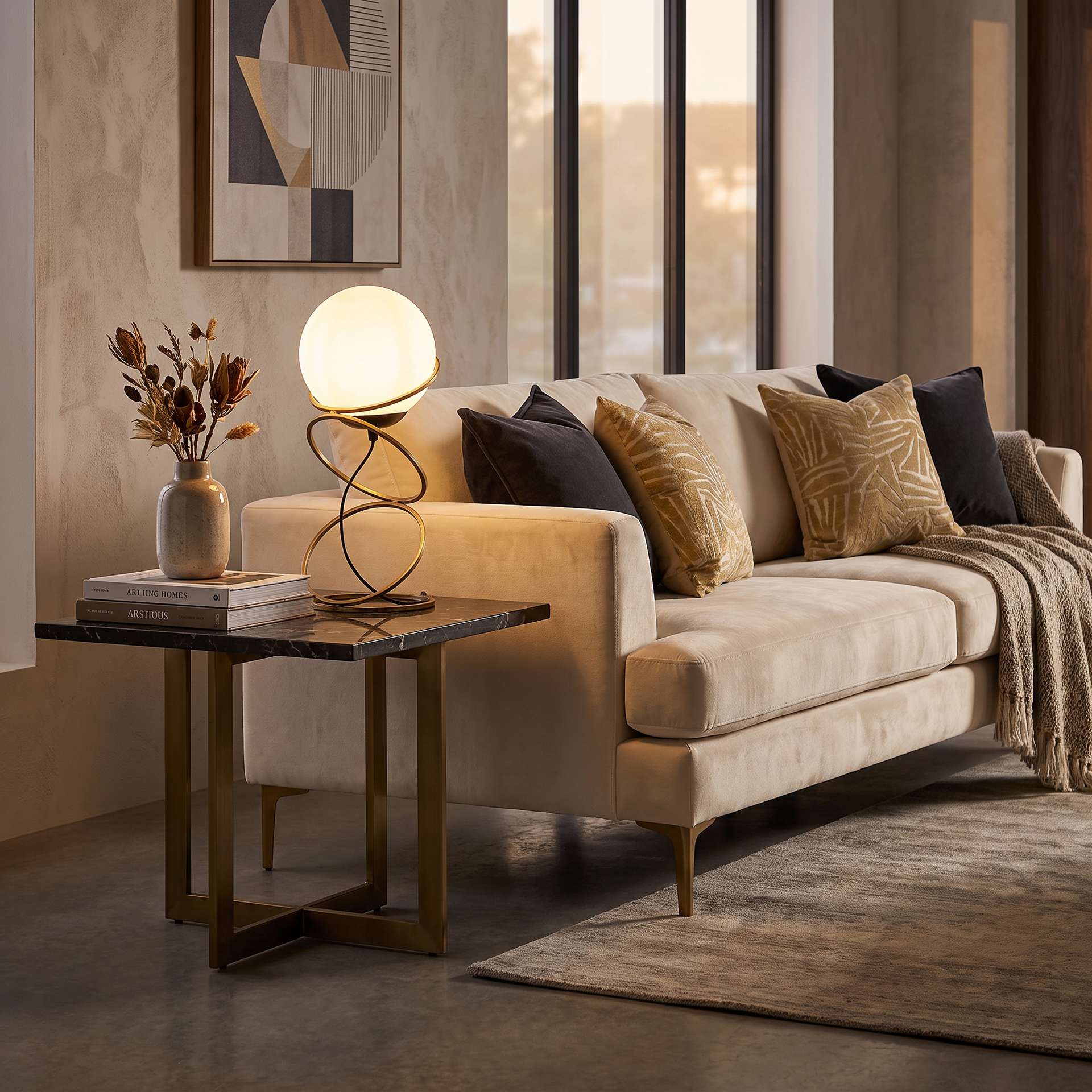 Livspace Lucca White Shade With Metal Base Table Lamp | Gold