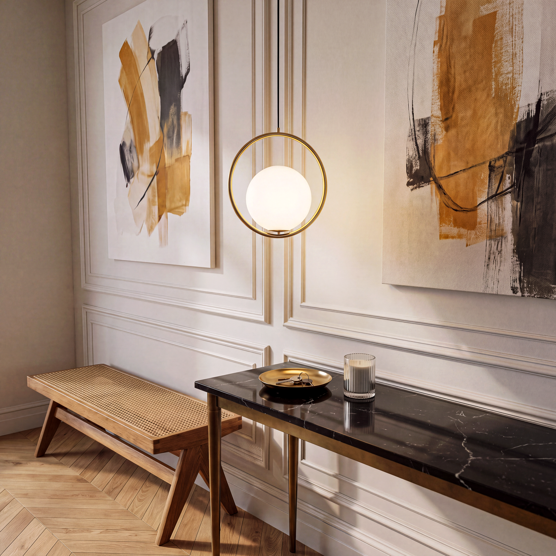 Livspace Orbis Ring Pendant Pendant | White + Gold
