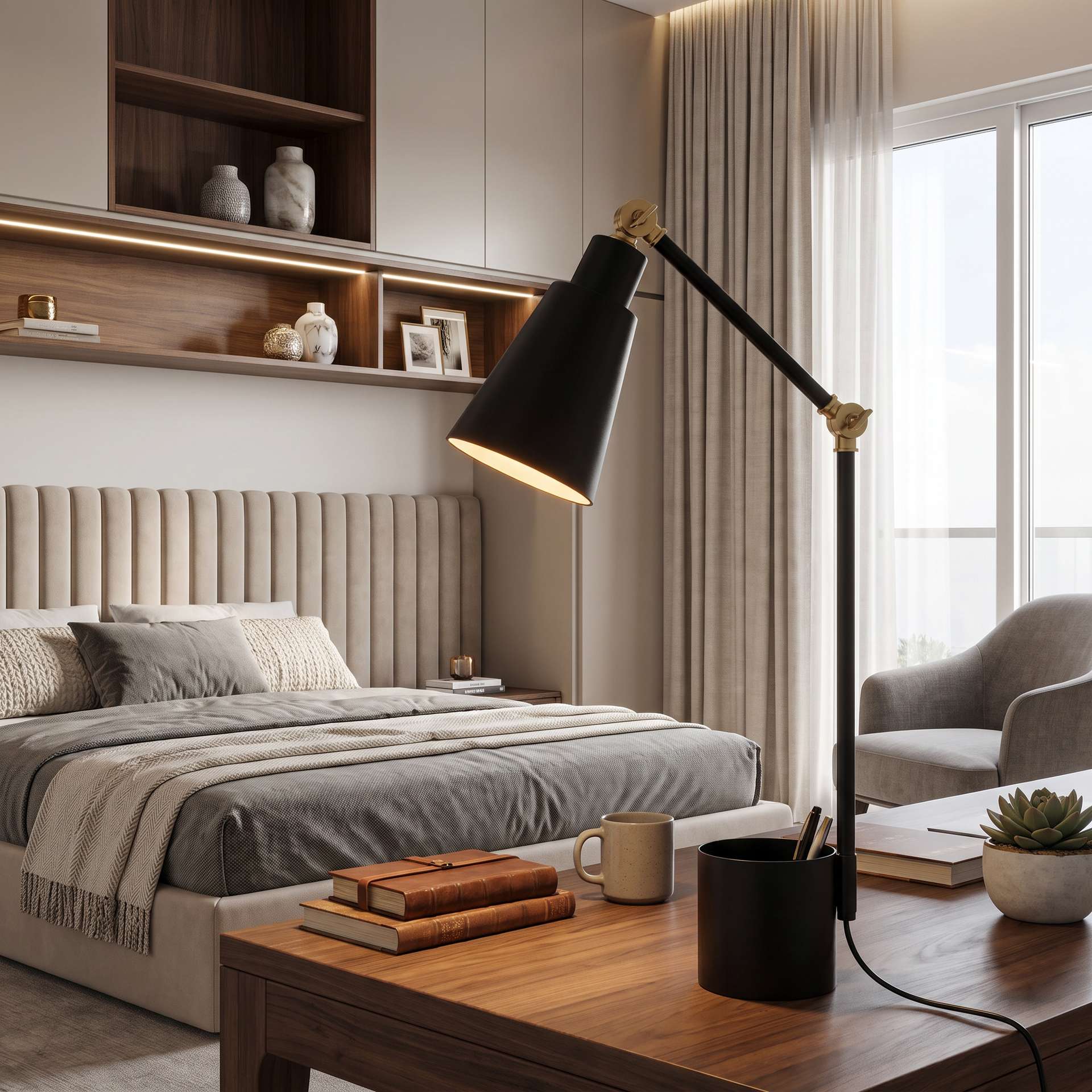 Livspace Toby Black With Metal Base Study Lamp | Black