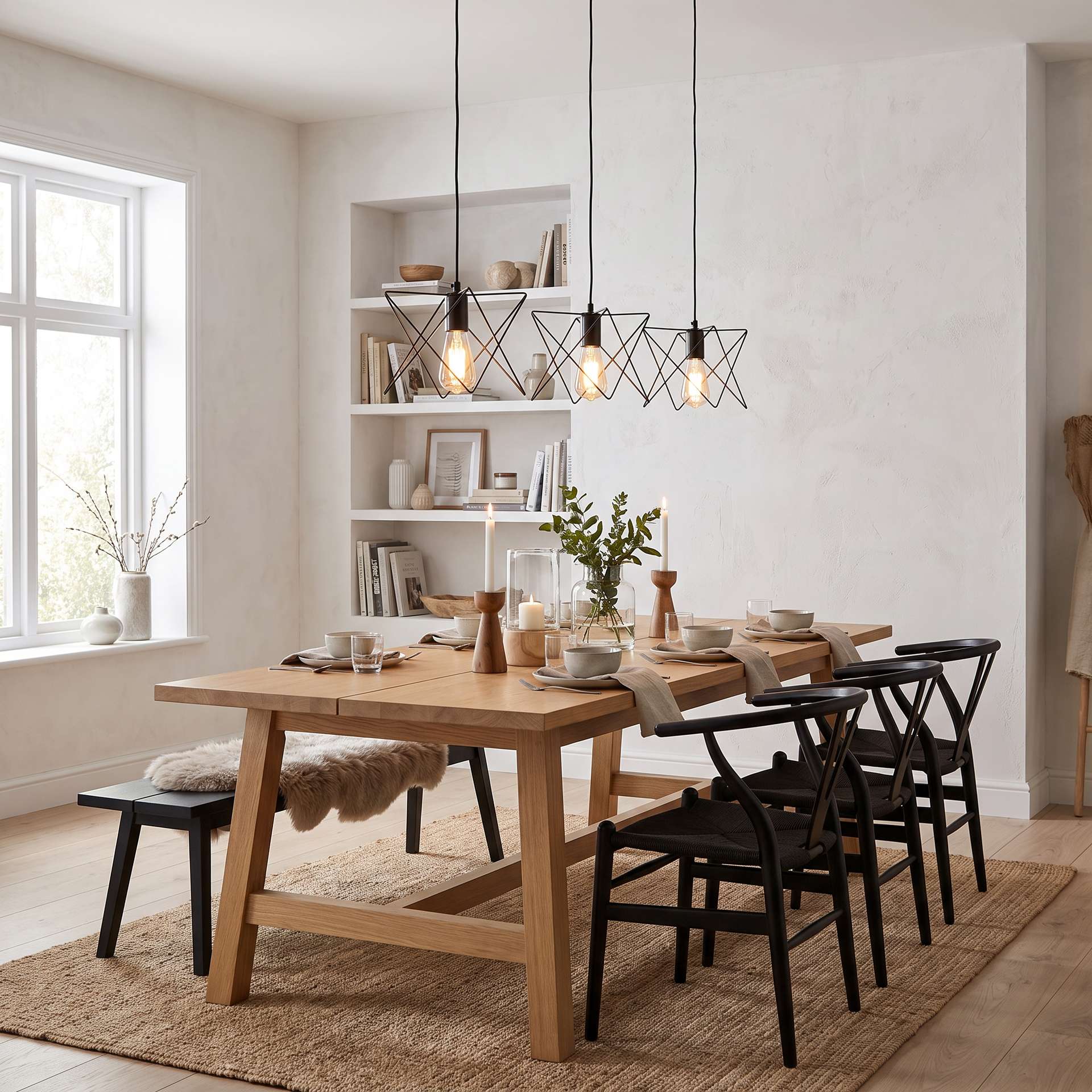 Livspace Ziva Nordic Black Metal Pendant Light | Black