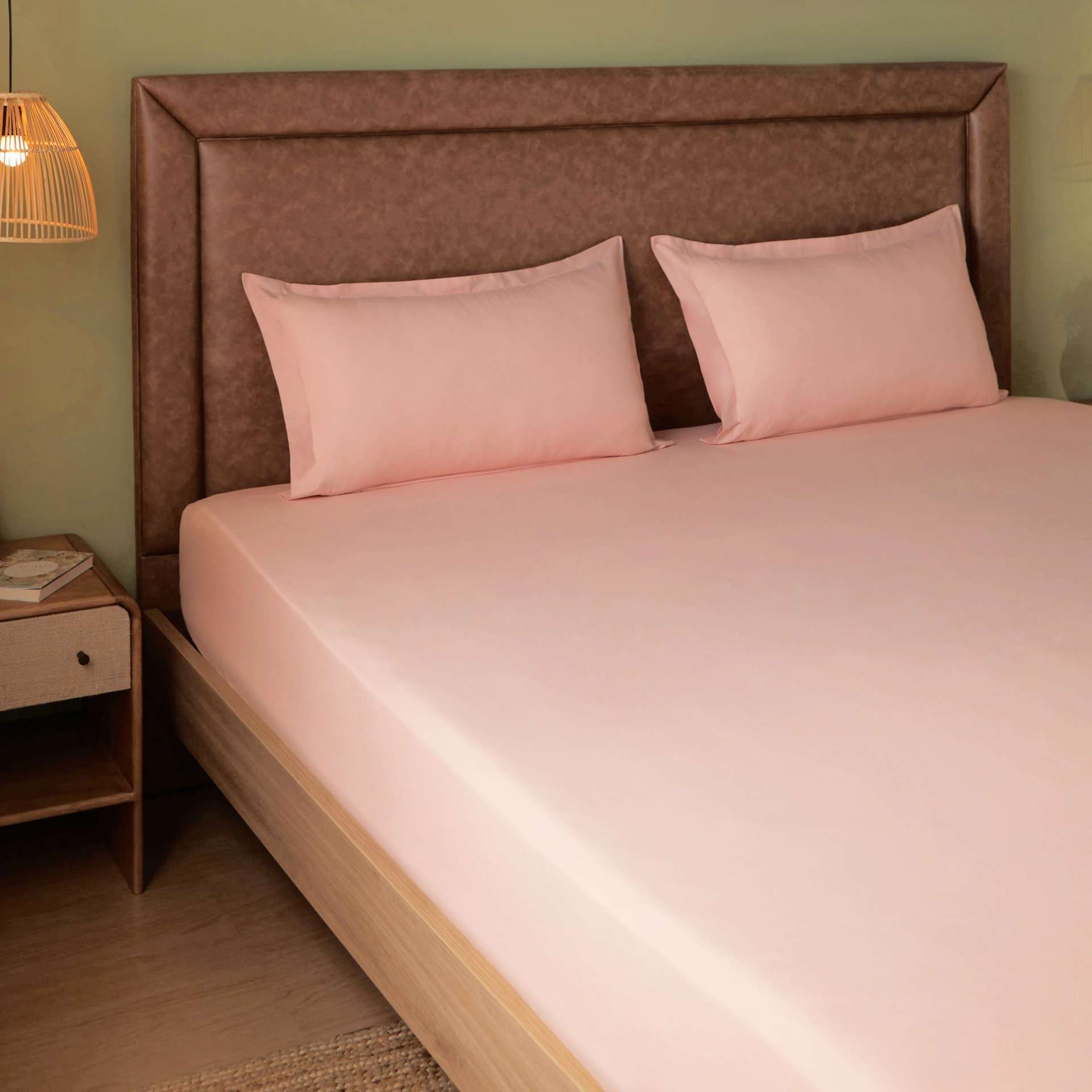 Solid Dyed 144 TC 100% Cotton Veiled Rose King Fitted Sheet Set | Paleto