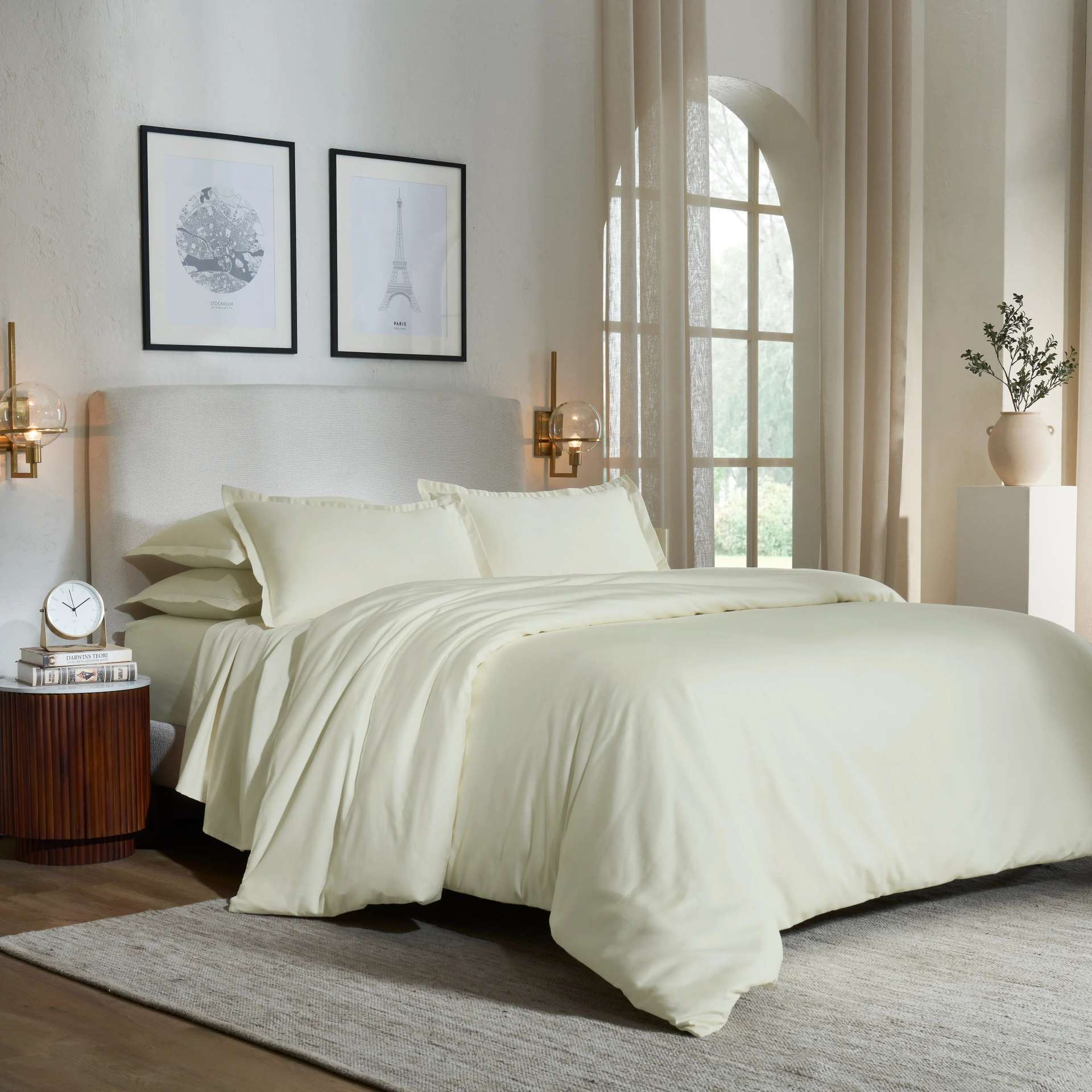 Solid Dyed 800 TC 100% Cotton Ivory King Fitted Sheet Set | Pelushe