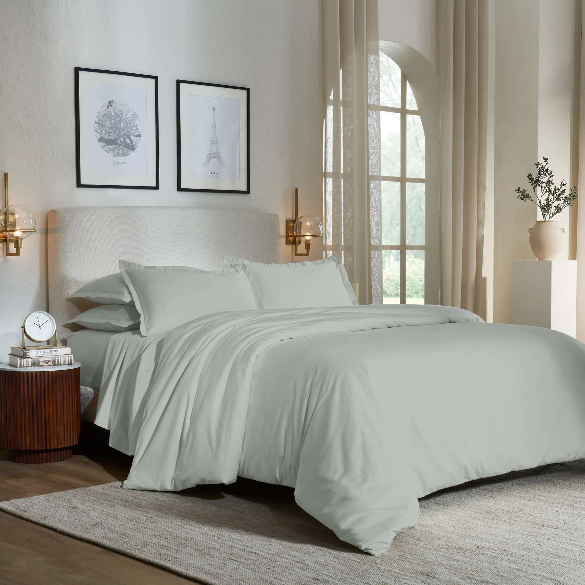 Solid Dyed 800 TC 100% Cotton Silver King Fitted Sheet Set | Pelushe
