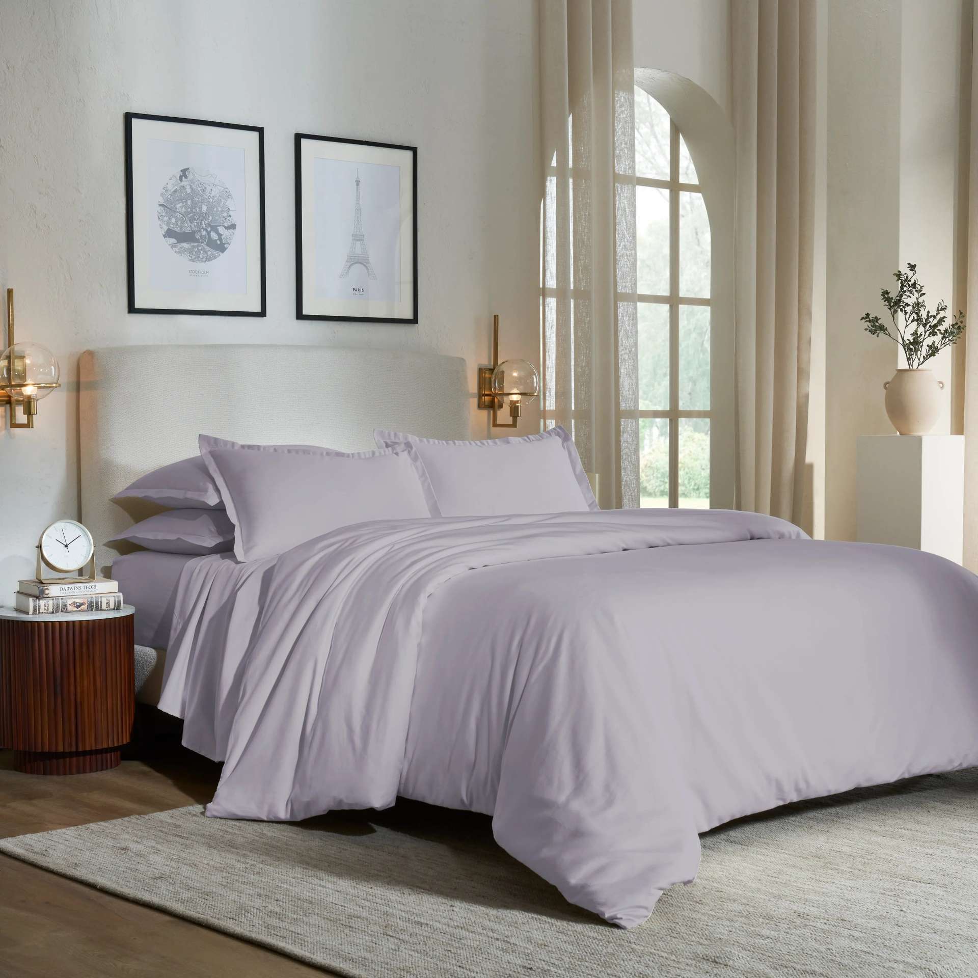 Solid Dyed 800 TC 100% Cotton Grey Lavender King Fitted Sheet Set | Pelushe