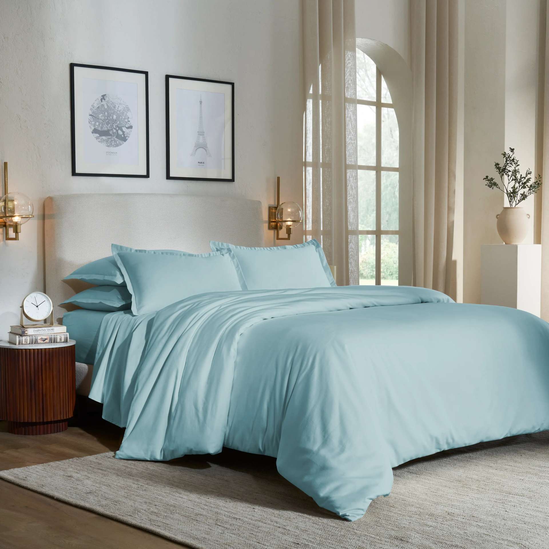 Solid Dyed 800 TC 100% Cotton Blue Sky King Fitted Sheet Set | Pelushe