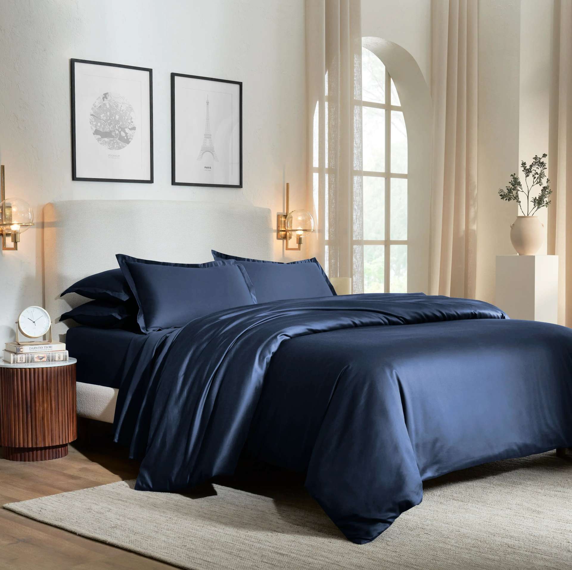 Solid Dyed 800 TC 100% Cotton Navy King Fitted Sheet Set | Pelushe