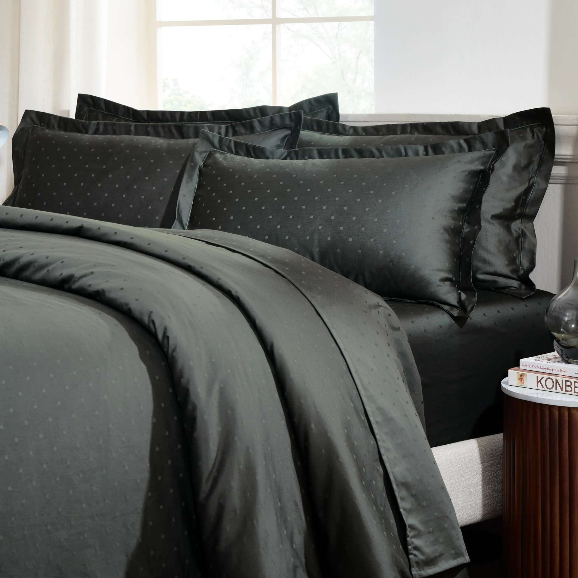 Solid Dyed 1000 TC 100% Cotton Dark Grey Super King Bedsheet Set | Ricaso