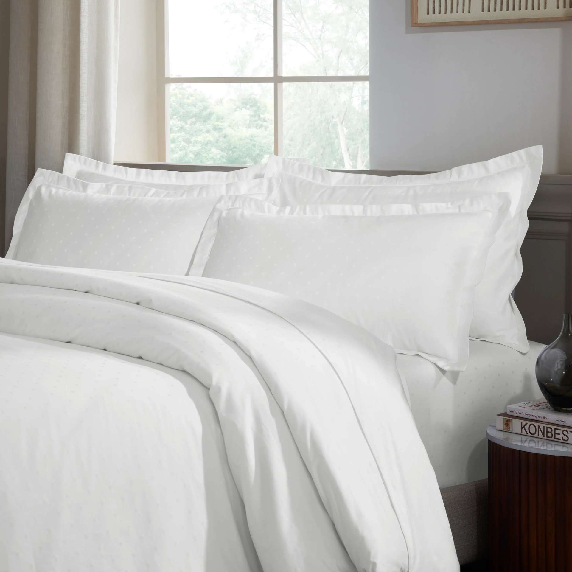 Solid Dyed 1000 TC 100% Cotton White King Fitted Sheet Set | Ricaso