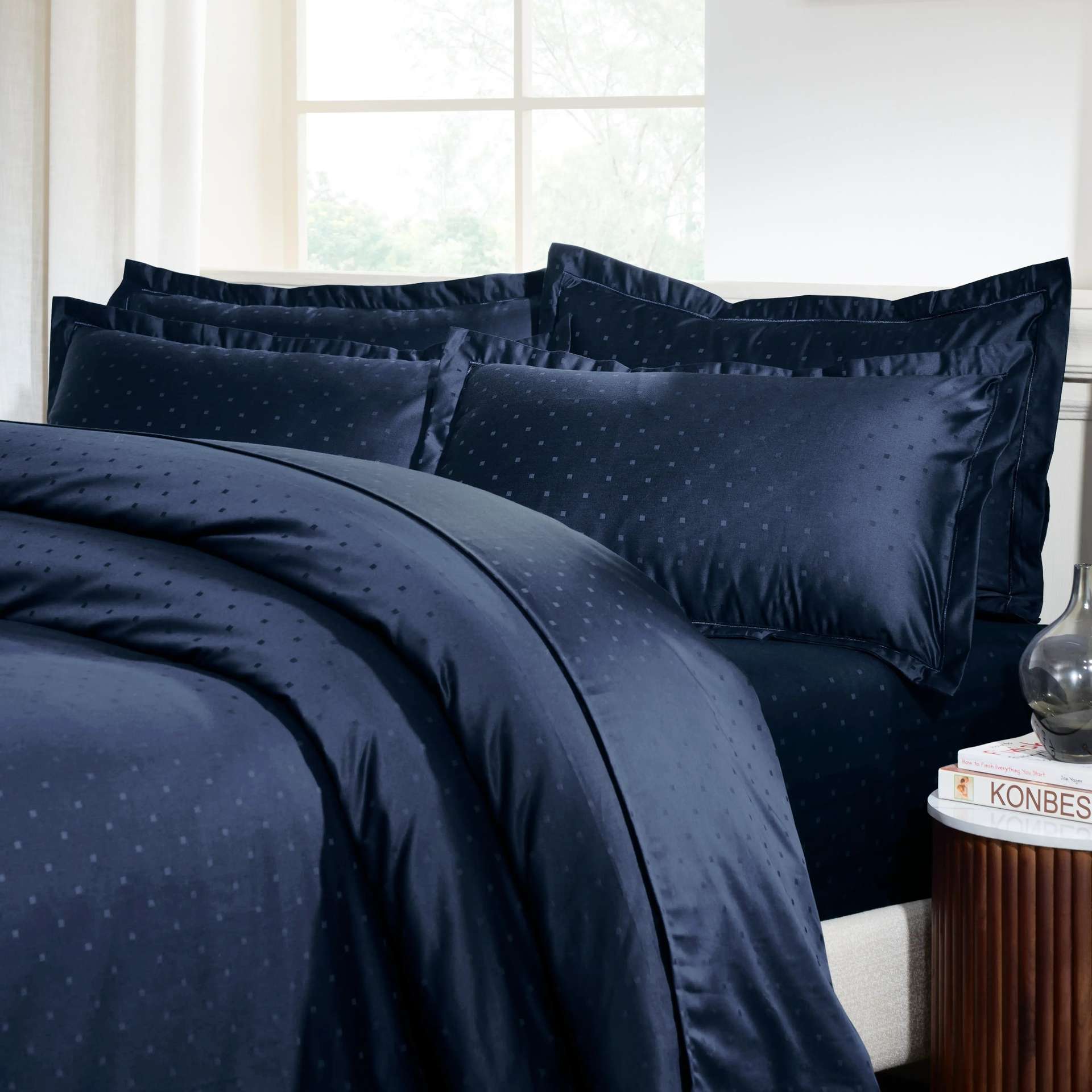 Solid Dyed 1000 TC 100% Cotton Navy King Fitted Sheet Set | Ricaso