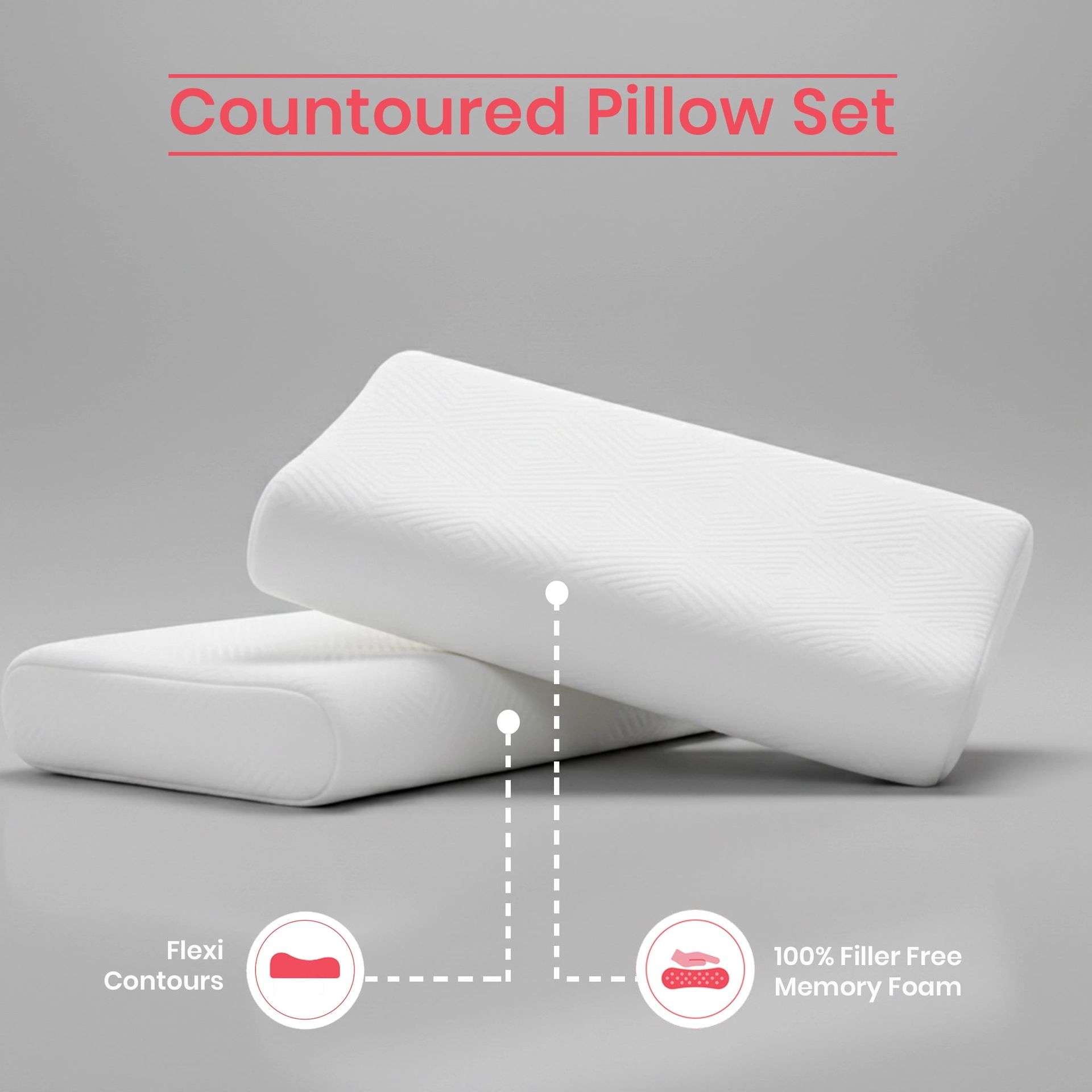 Solid White Set of 2 Memory Foam Pillow | Flexi Contour