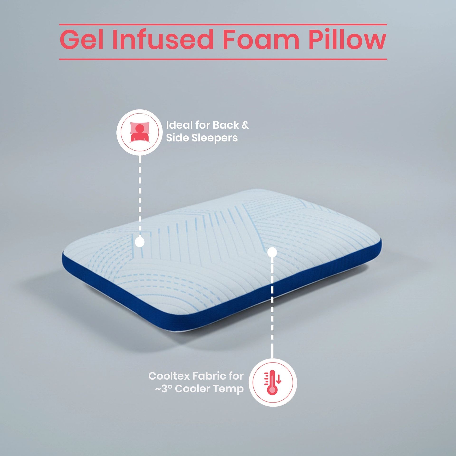 Solid Gusseted Blue Sky Infused Gel Memory Foam Pillow | Arctic Snooze