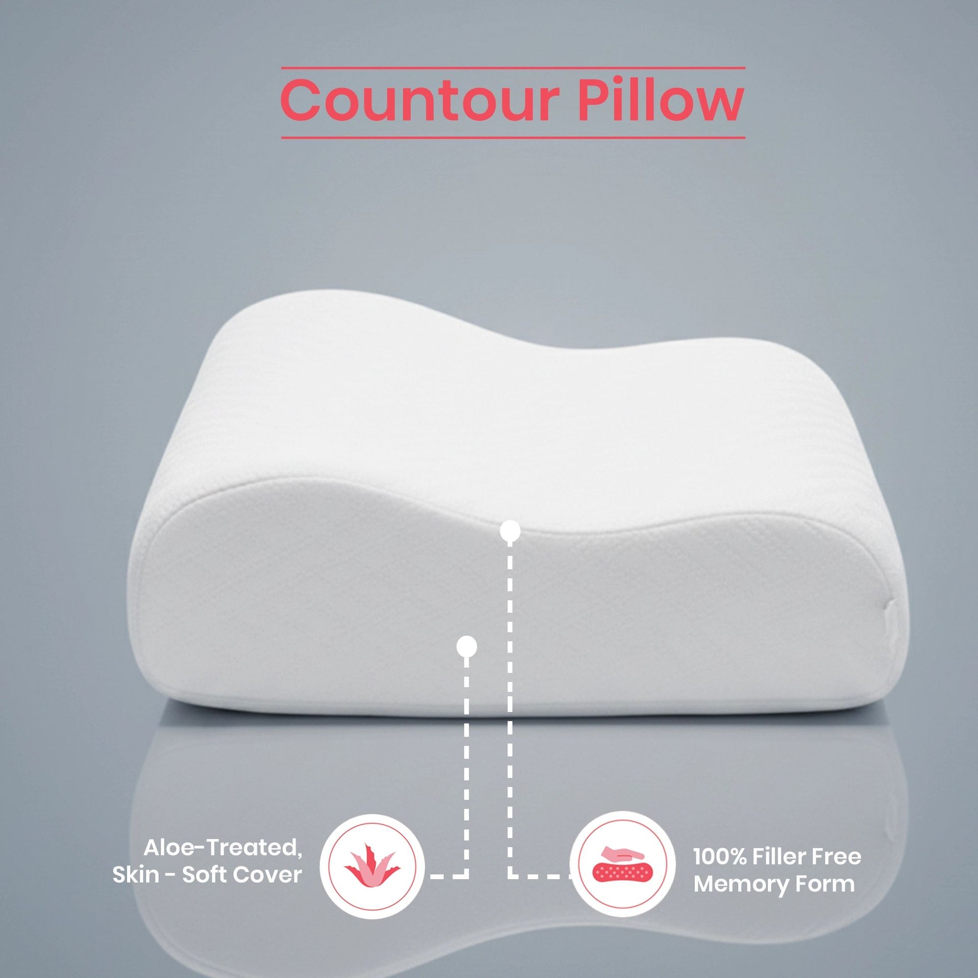 Solid White Memory Foam Pillow with Aloe Vera treated Fabric Cover | Aloe Contour