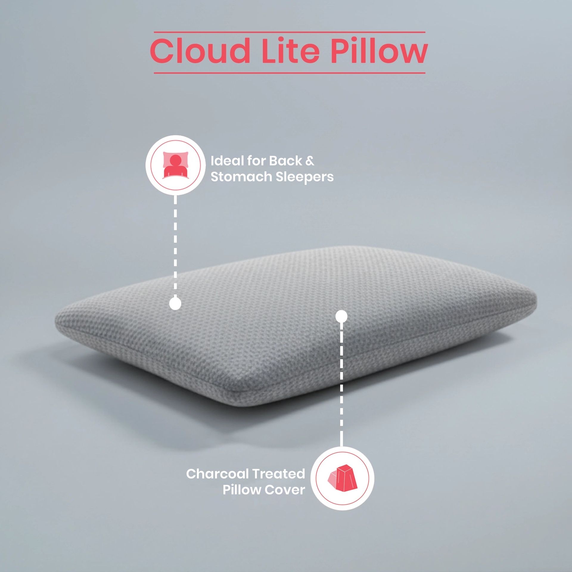 Solid Grey Latex Feel Foam Pillow with Charcoal Treated Fabric | Cloud Lite