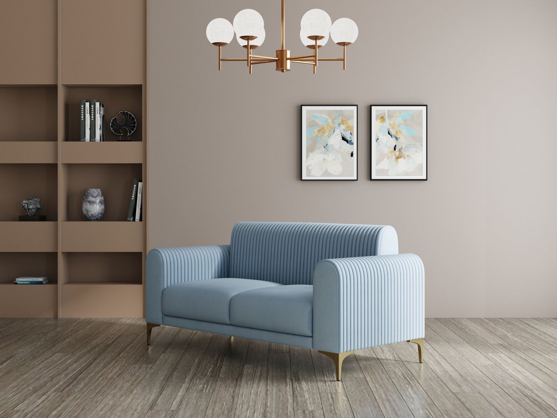 Hayden Home Premium Paris Sofa | 2 Seater Sofa, PVD Brushed Gold, Essential_Teal Mist