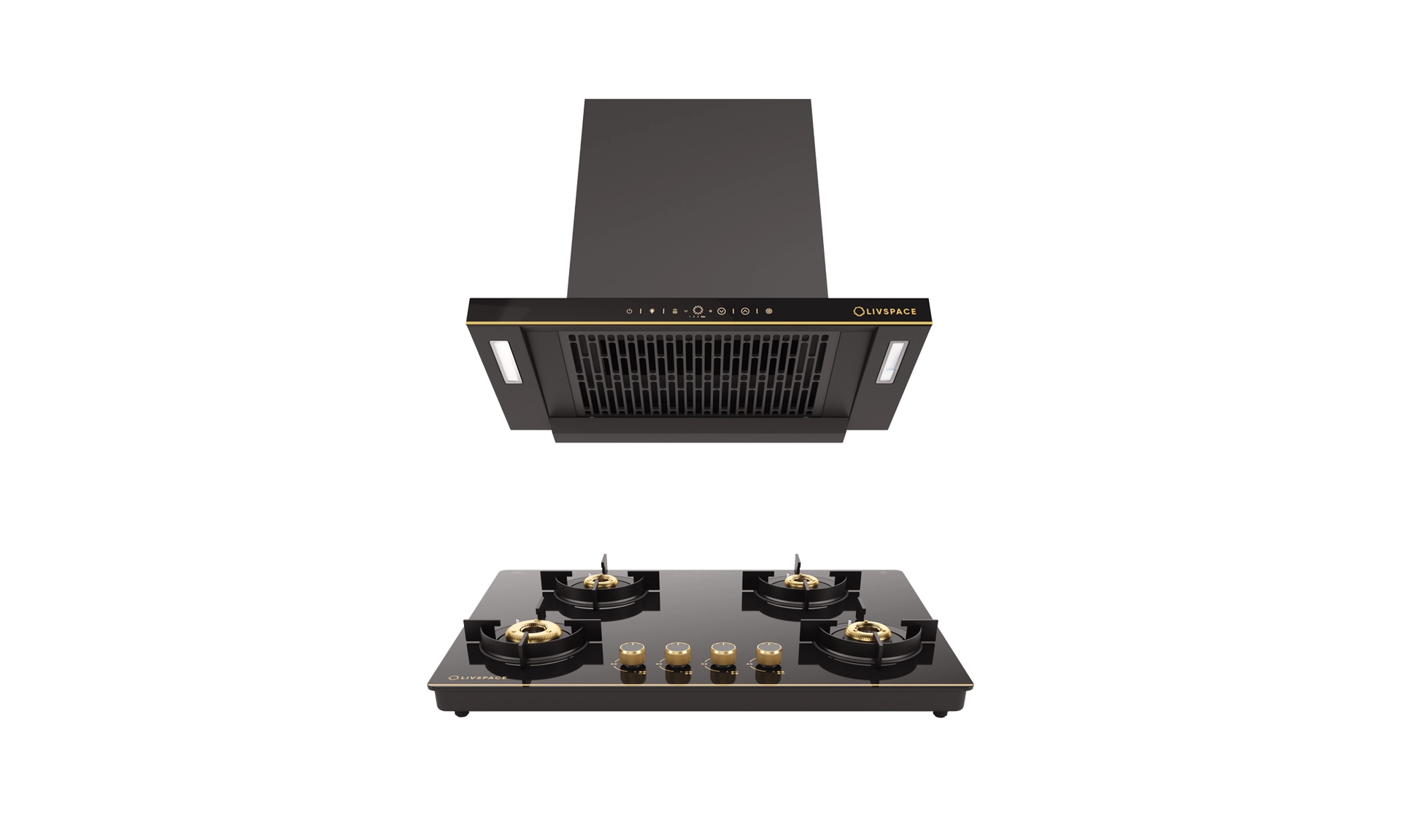 Intellia Auto Clean BLDC Ducted 1600 m3/h 600 mm Straight Chimney & Intellia Gloss Auto Ignition 750 mm 4 Brass Burner Cooktop | Intellia CHT60 & CTG4B75