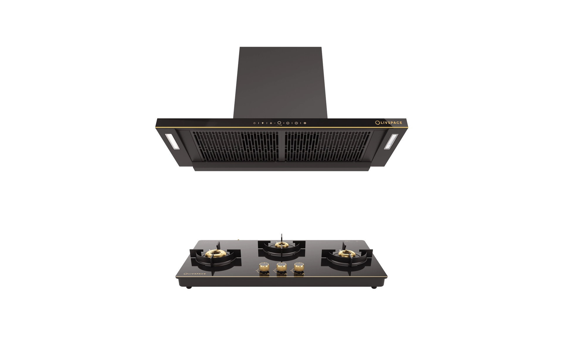 Intellia Auto Clean BLDC Ducted 1600 m3/h 900 mm Straight Chimney & Intellia Gloss Auto Ignition 770 mm 3 Brass Burner Cooktop | Intellia CHT90 & CTG3B77
