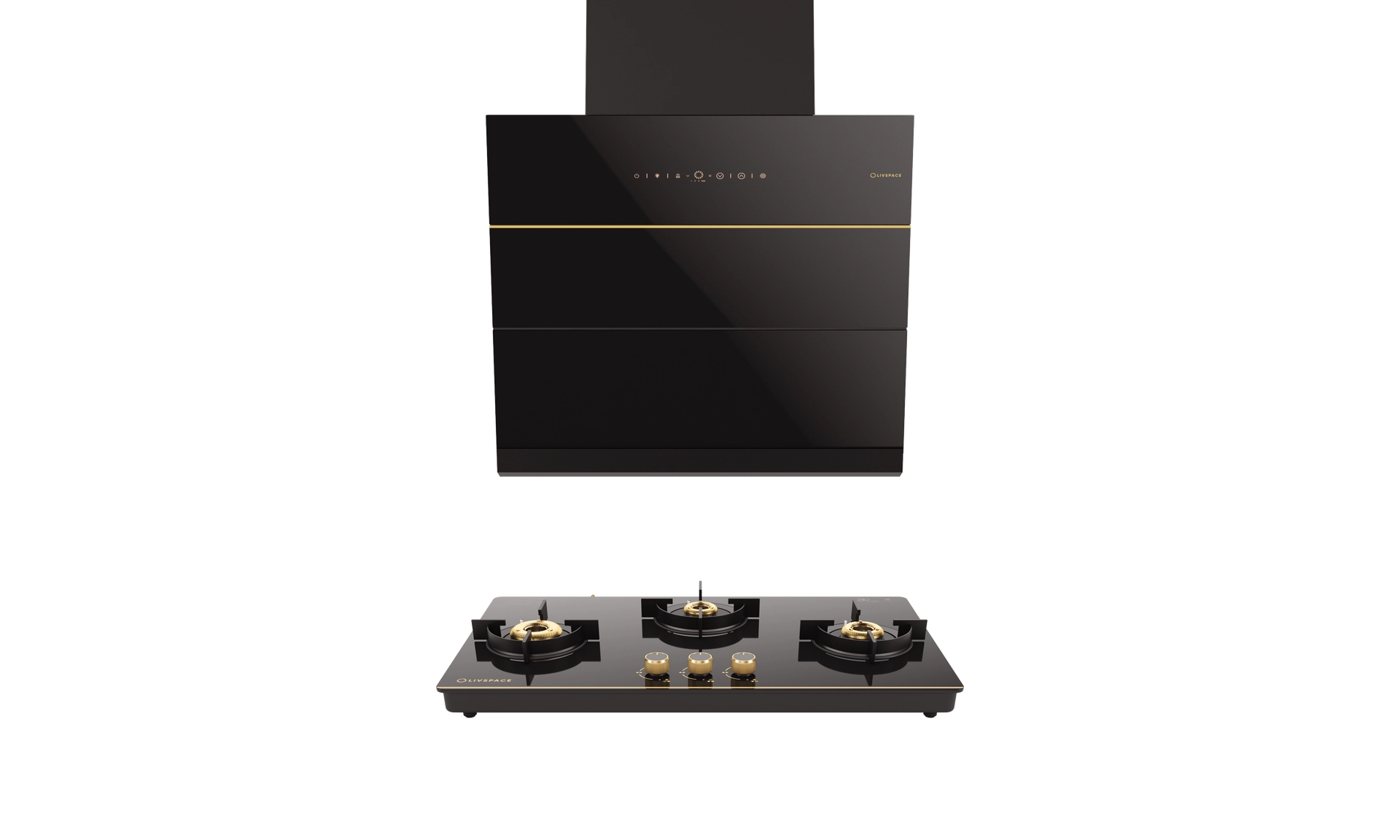 Intellia Auto Clean BLDC Ducted 1600 m3/h 600 mm Inclined Chimney & Intellia Gloss Auto Ignition 770 mm 3 Brass Burner Cooktop | Intellia CHI60 & CTG3B77