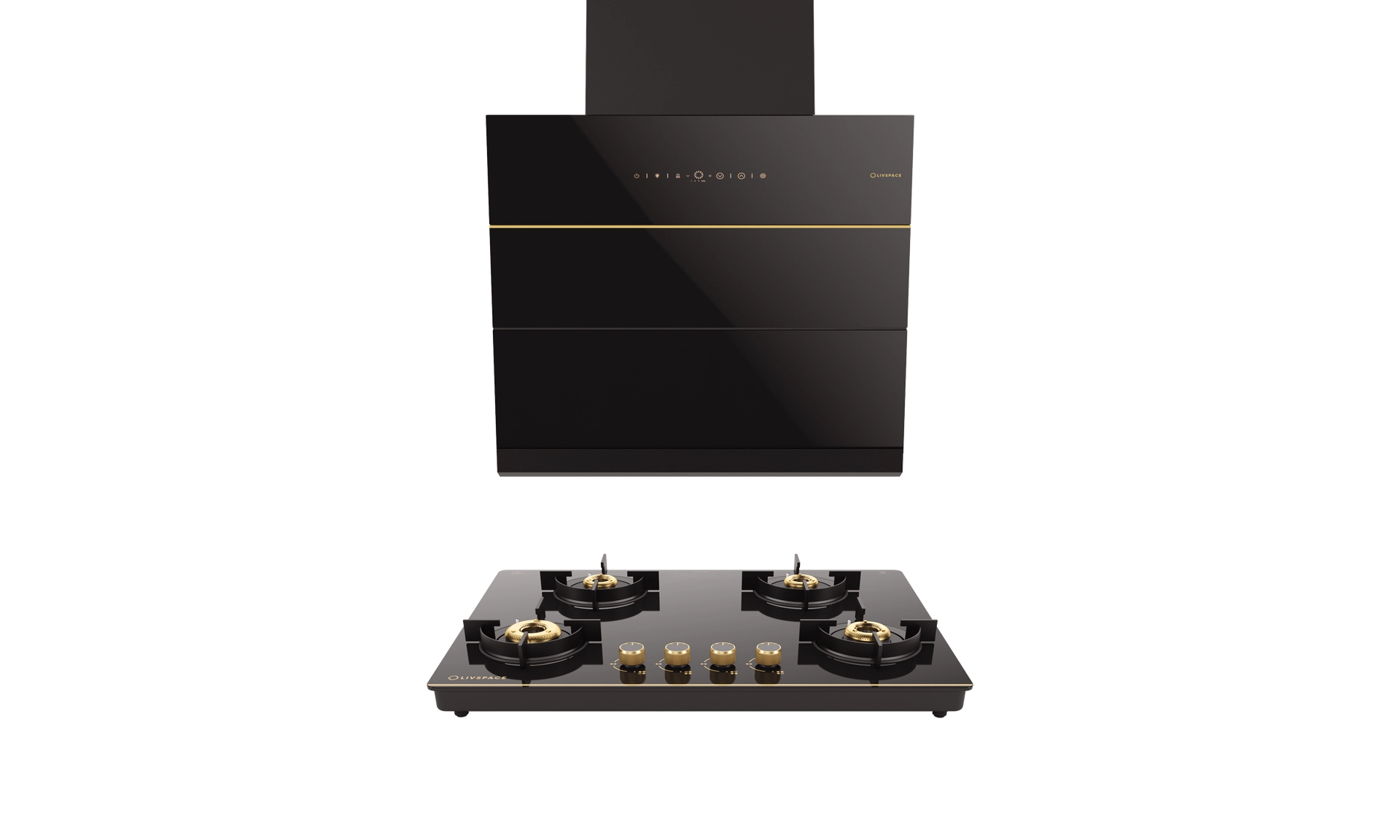 Intellia Auto Clean BLDC Ducted 1600 m3/h 600 mm Inclined Chimney & Intellia Gloss Auto Ignition 750 mm 4 Brass Burner Cooktop | Intellia CHI60 & CTG4B75
