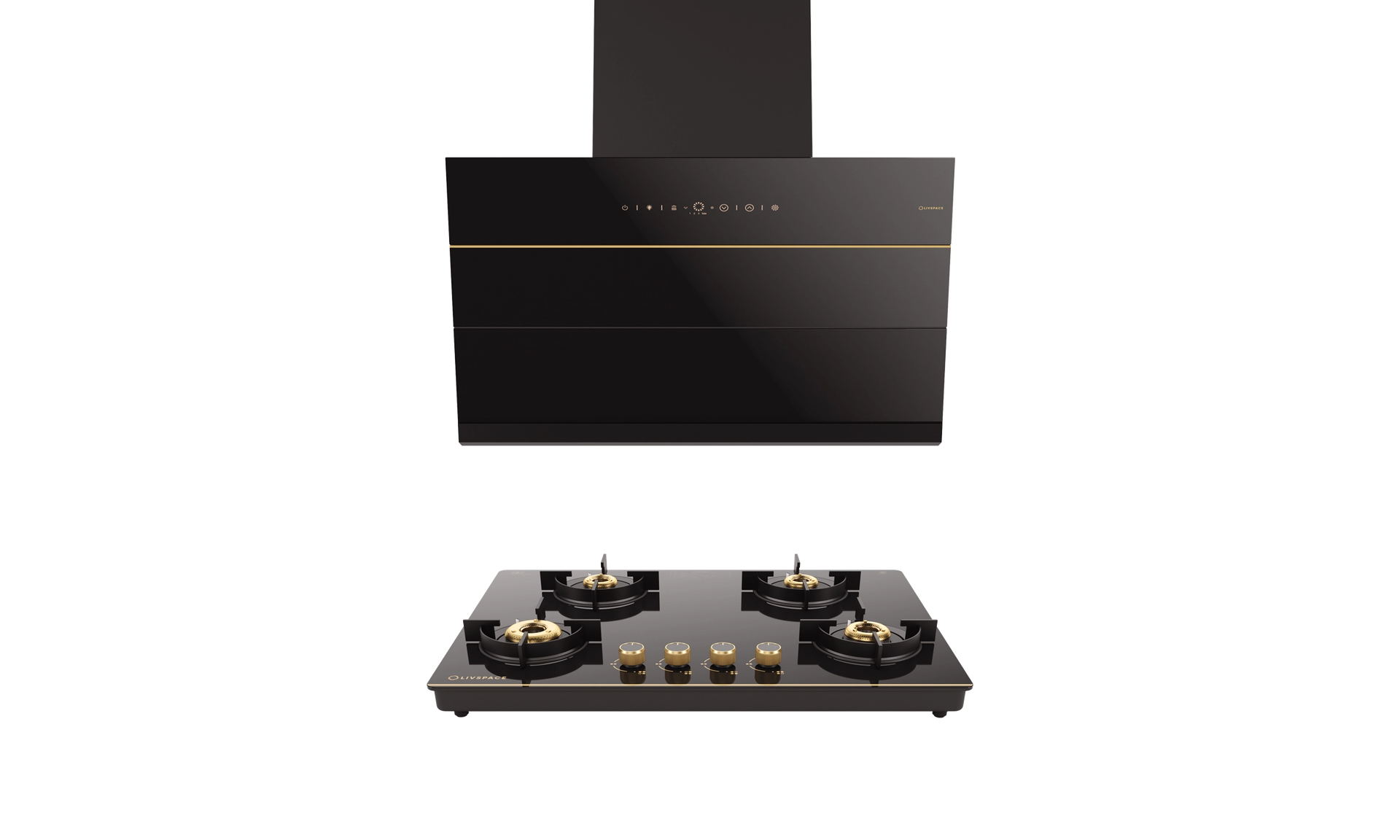 Intellia Auto Clean BLDC Ducted 1600 m3/h 900 mm Inclined Chimney & Intellia Gloss Auto Ignition 750 mm 4 Brass Burner Cooktop | Intellia CHI90 & CTG4B75