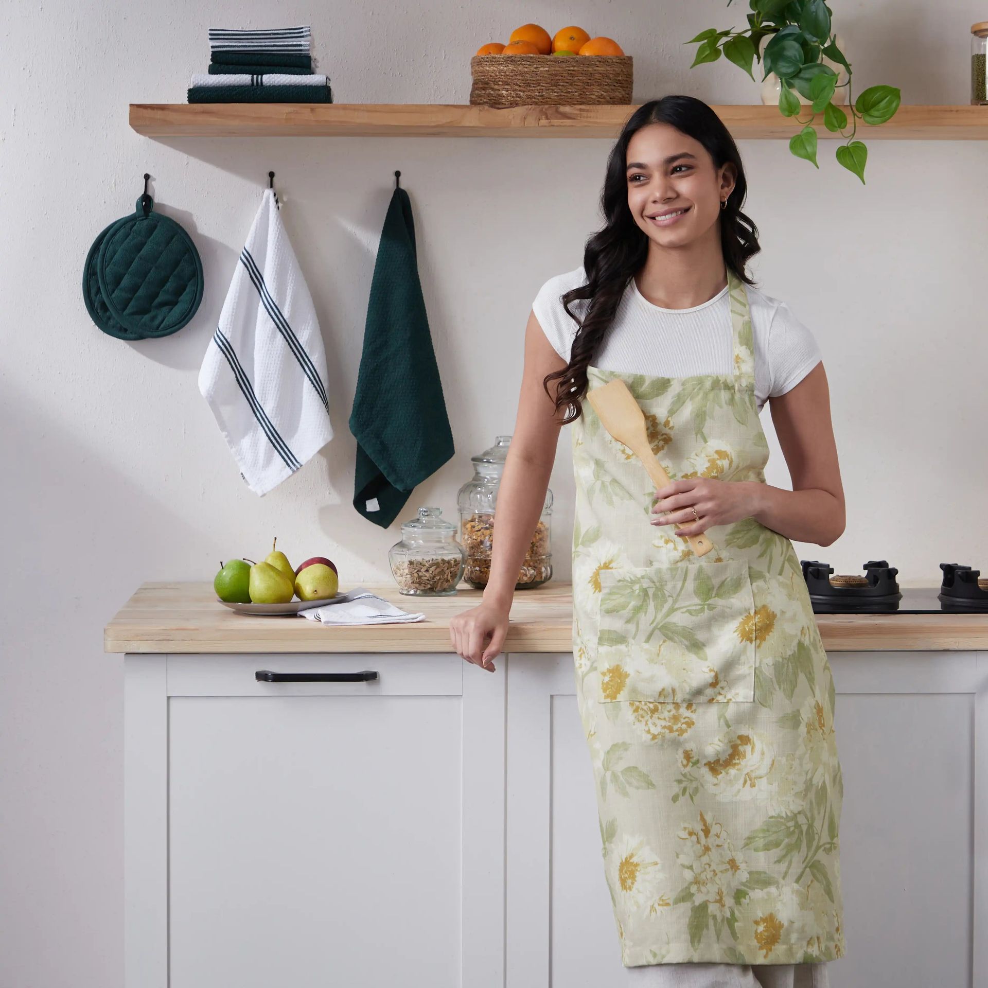 Floral Polyester blend Yellow Apron | Kaleida