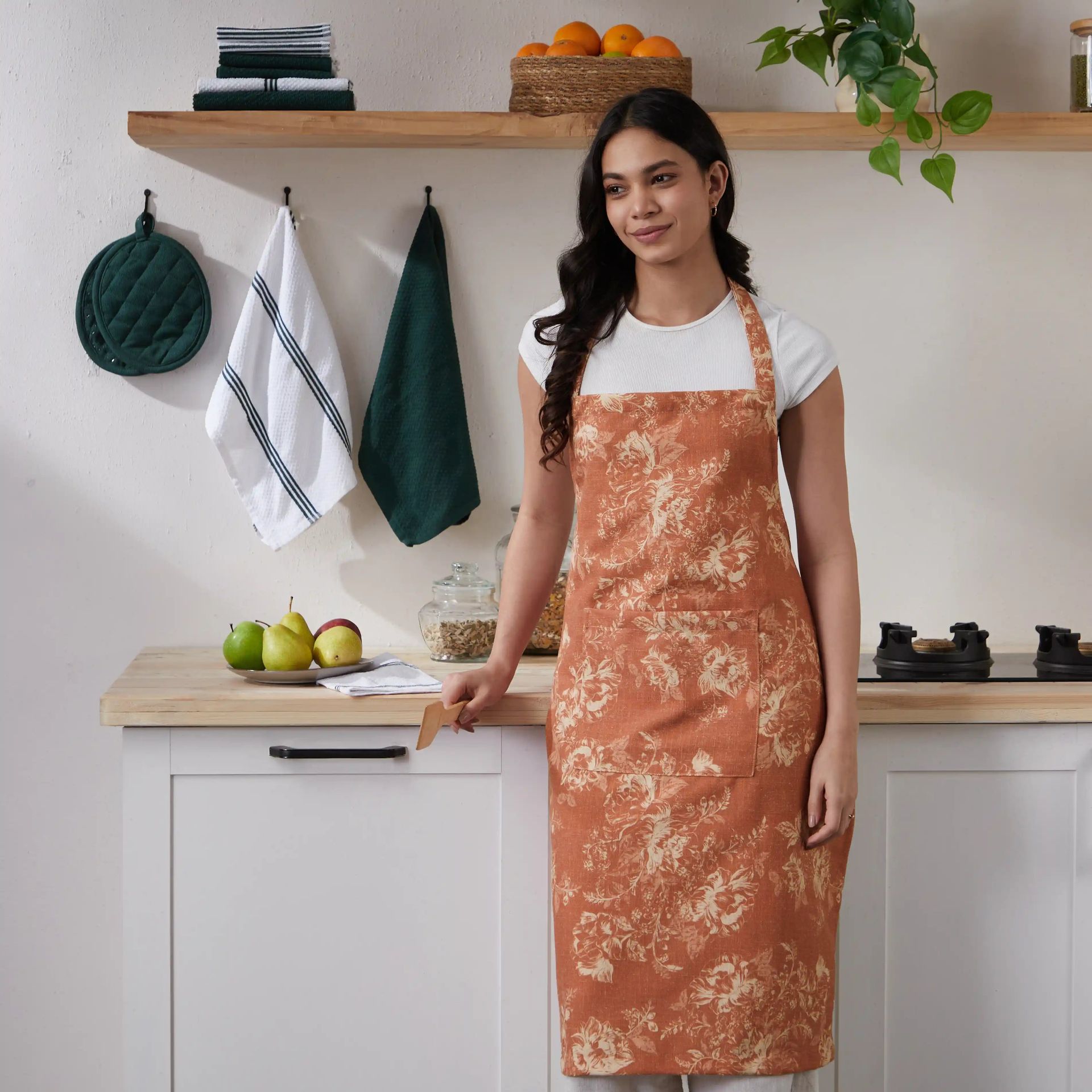 Floral Polyester blend Red Apron | Kaleida
