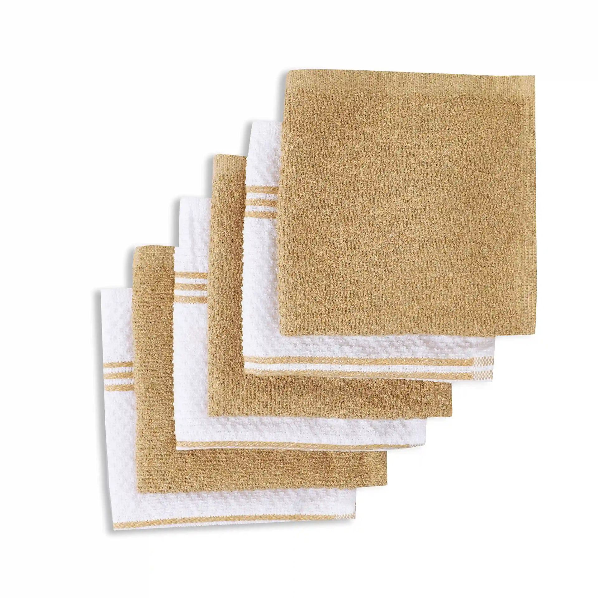 Solid Dyed Cotton Polyester blend Camel 16 Piece Kitchen Linen Set | Kaleida