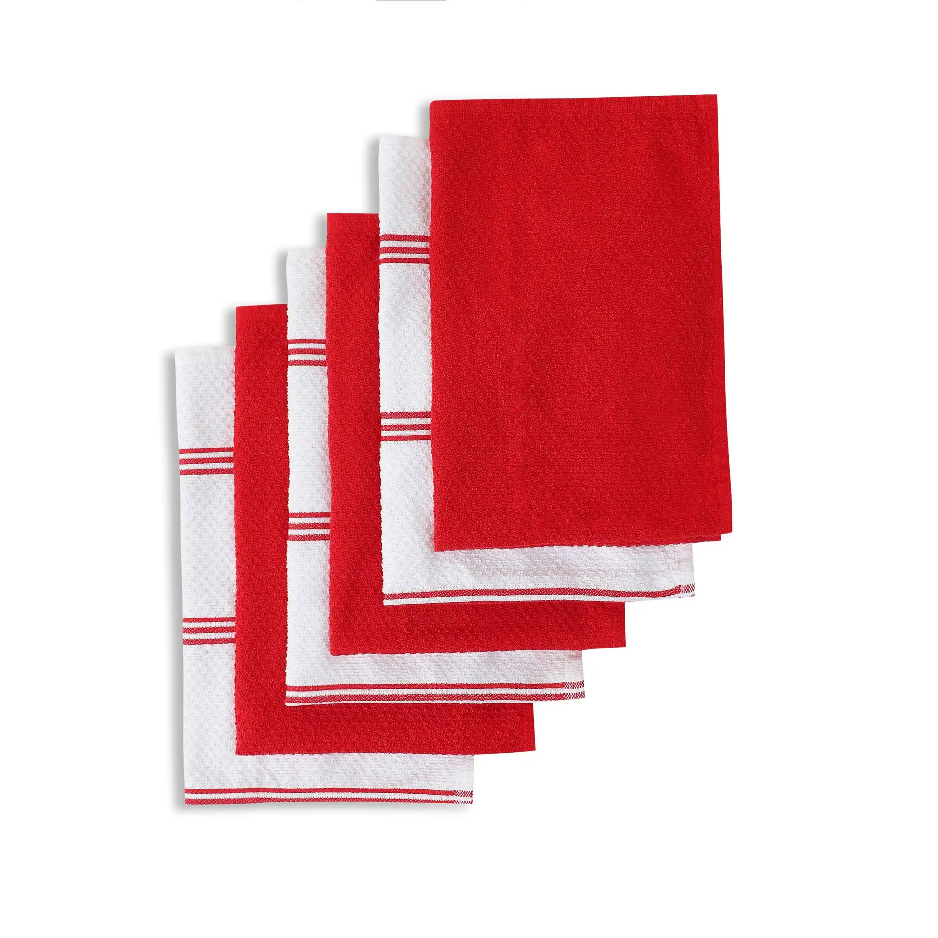 Solid Dyed Cotton Polyester blend Red 16 Piece Kitchen Linen Set | Kaleida