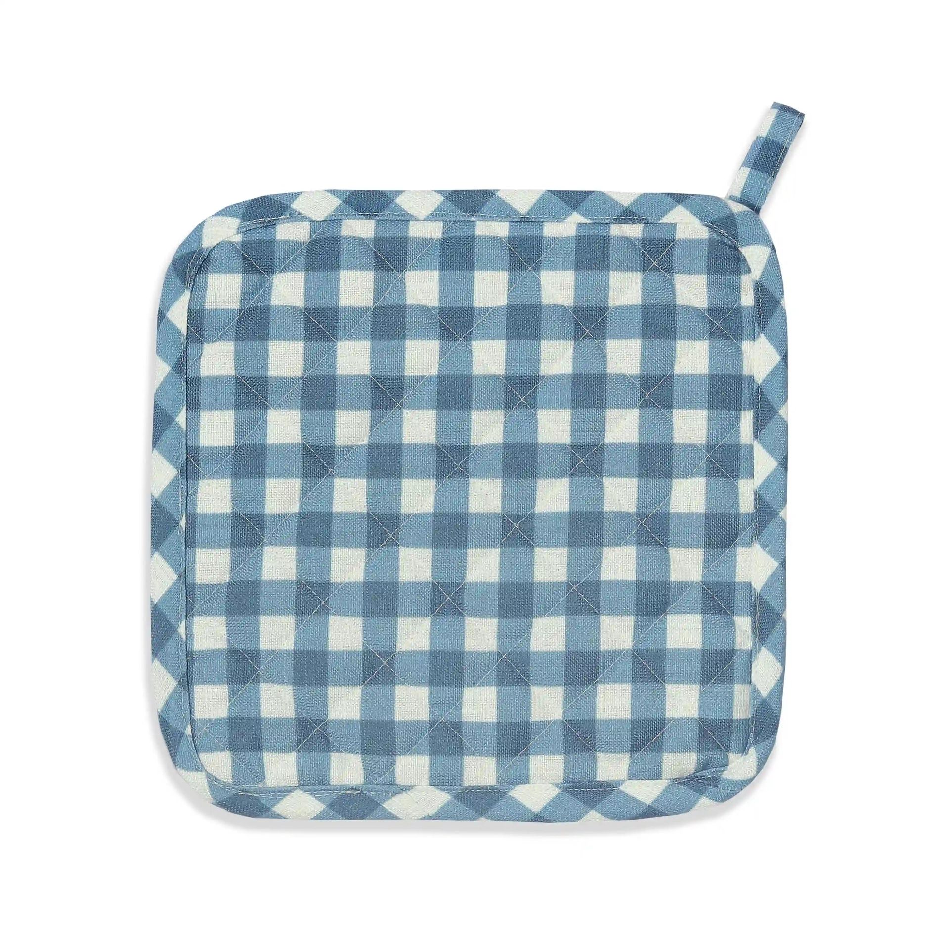 Small Gingham Blue Set of 2 Pot Holder | Nonna's Home