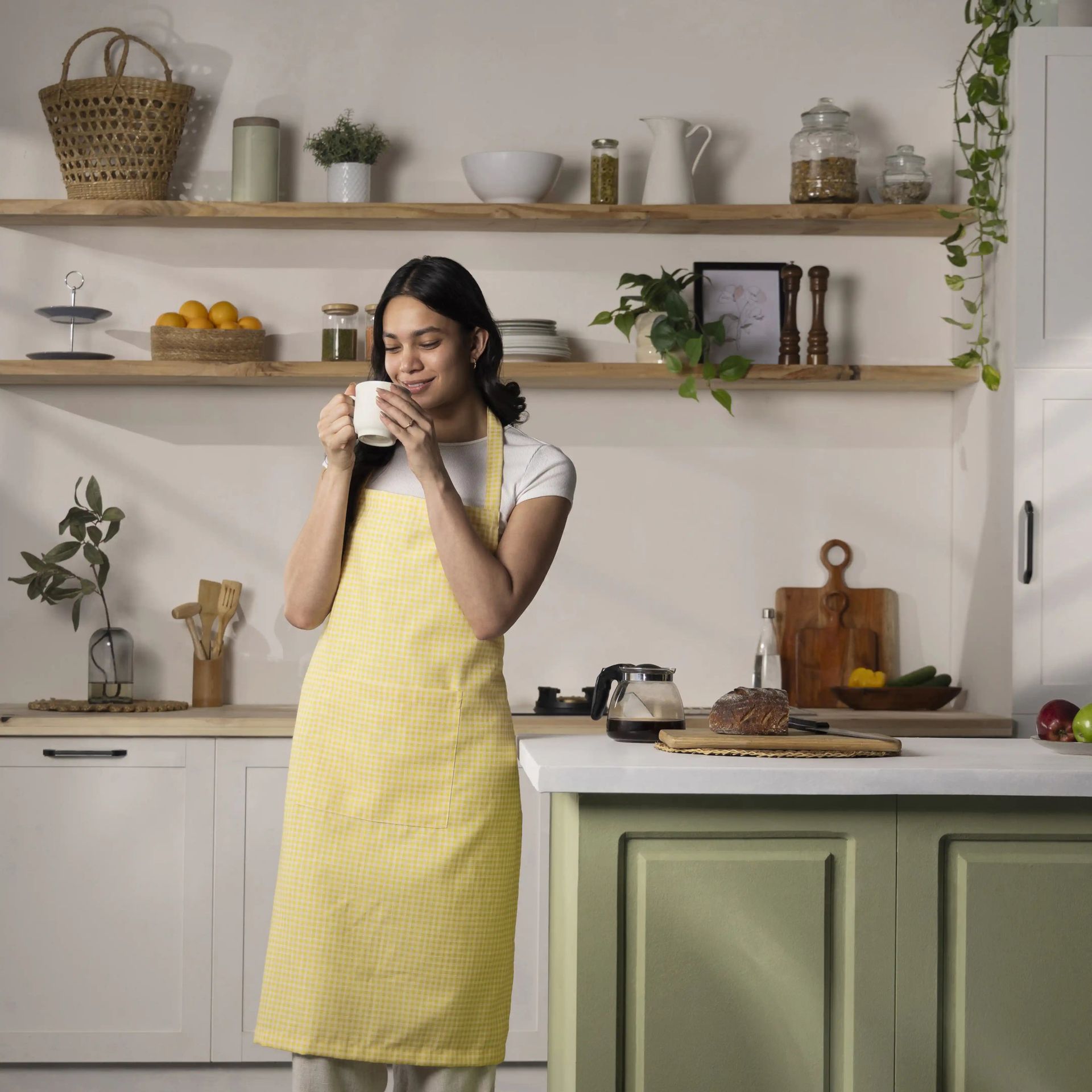 Small Gingham 100% Polyester Yellow Apron | Nonna's Home