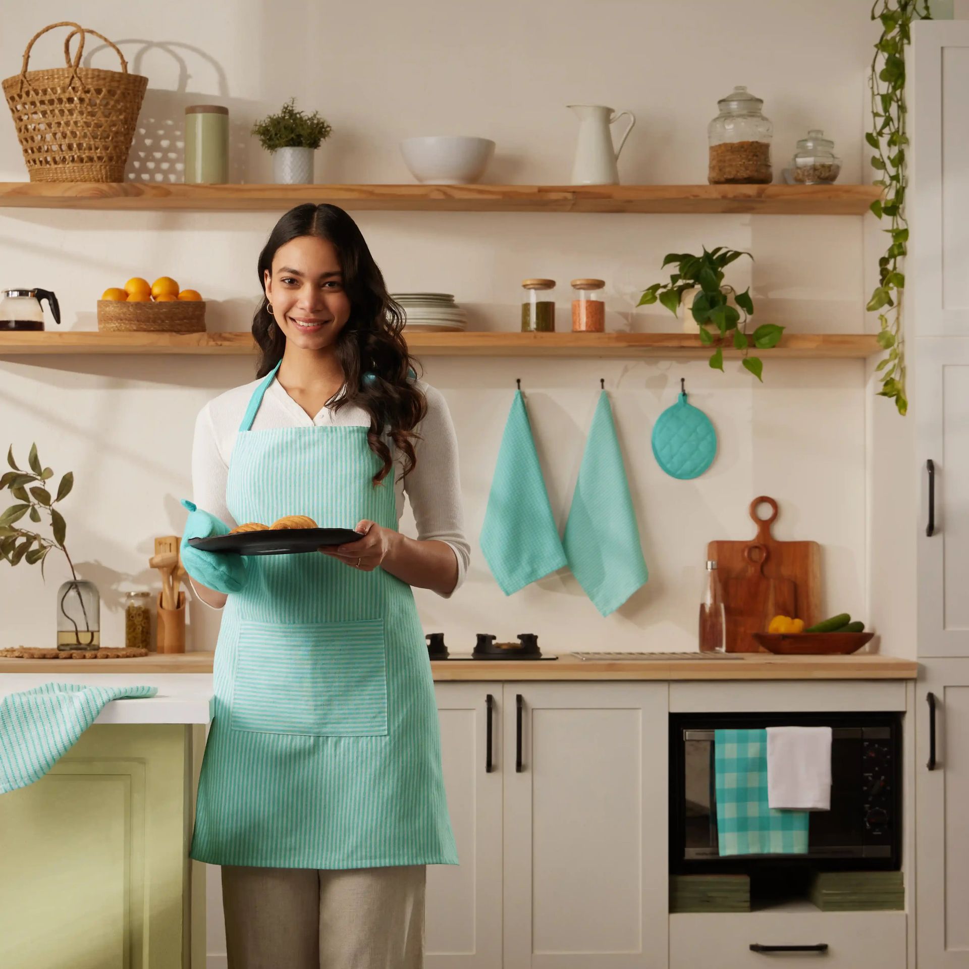 Solid Dyed Cotton Polyester blend Blue Sky 20 Piece Kitchen Linen Set | Nonna's Home