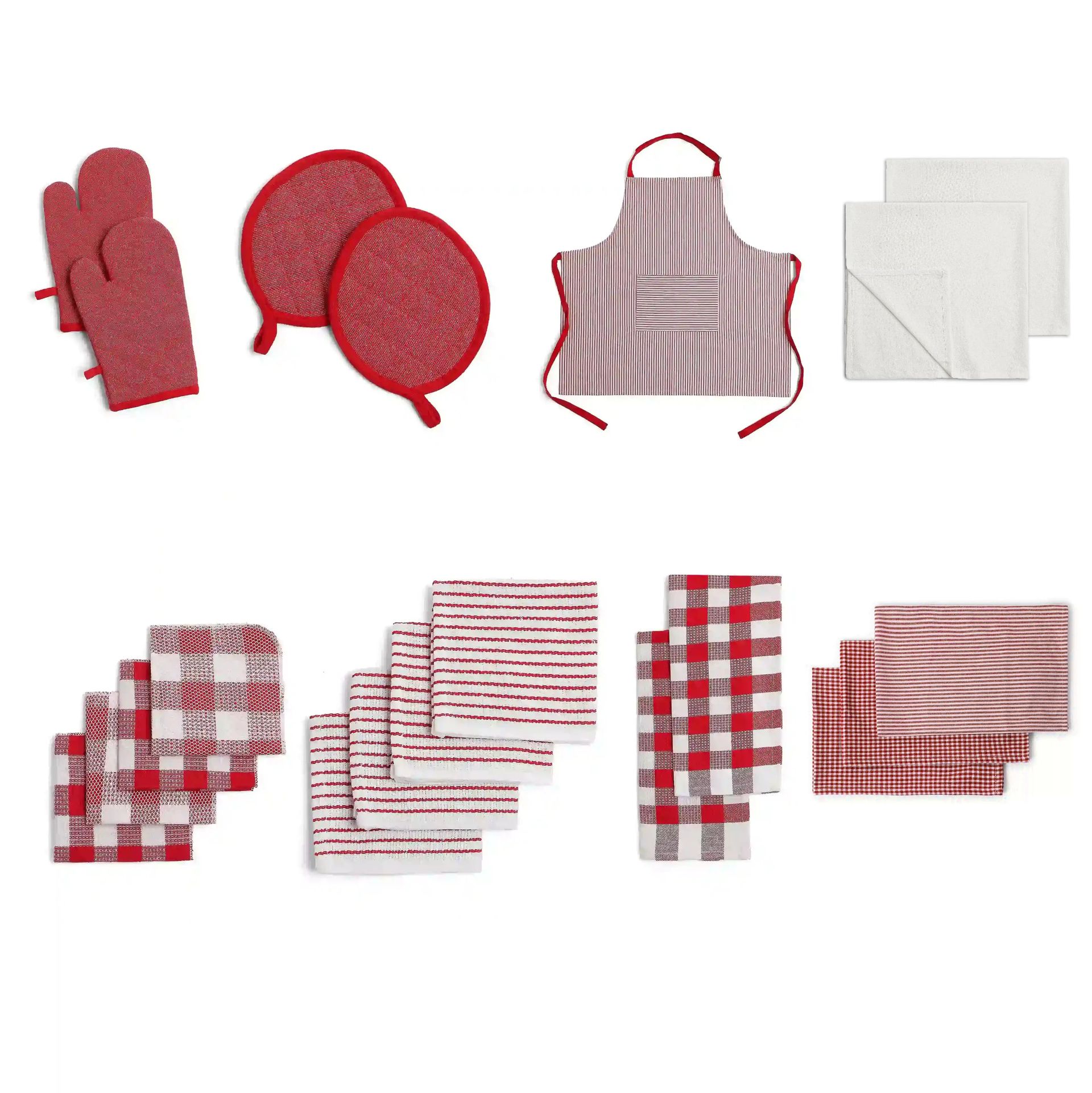 Solid Dyed Cotton Polyester blend Red 20 Piece Kitchen Linen Set | Nonna's Home