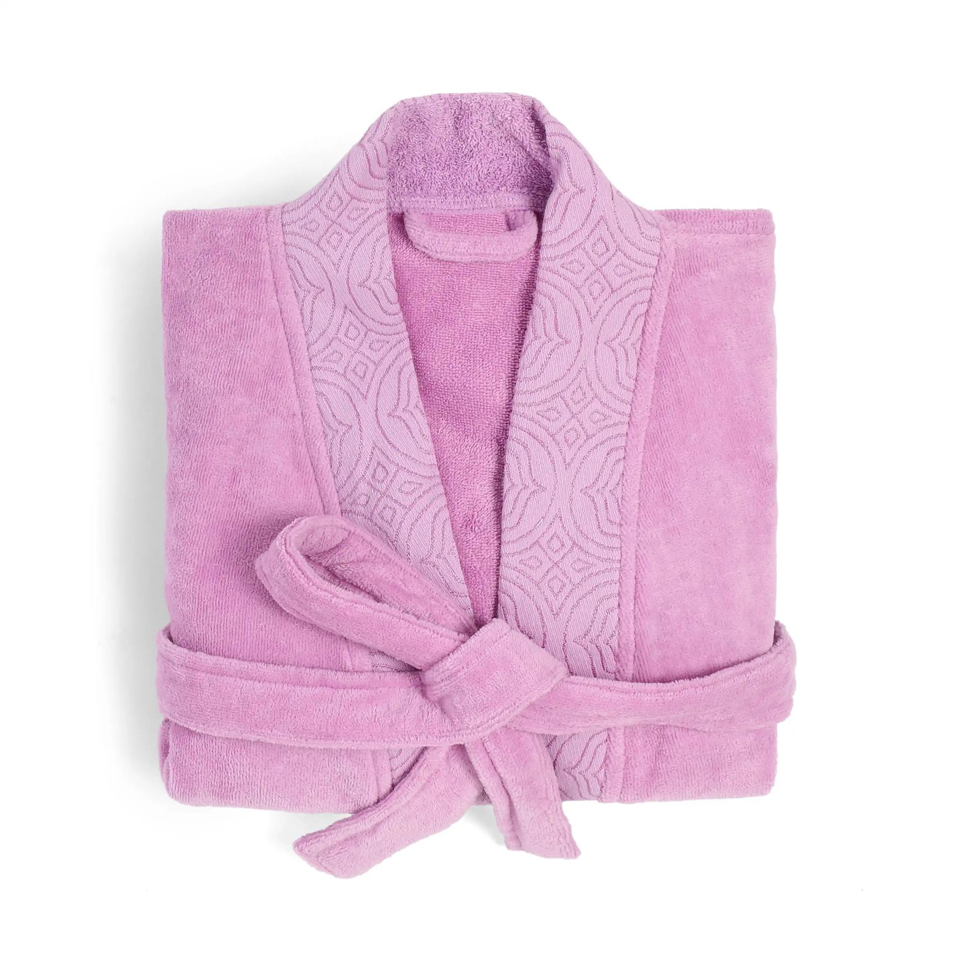 Waffle Jacquard 280 GSM 100% Cotton Lavender Medium Bath Robe | De Jacquard