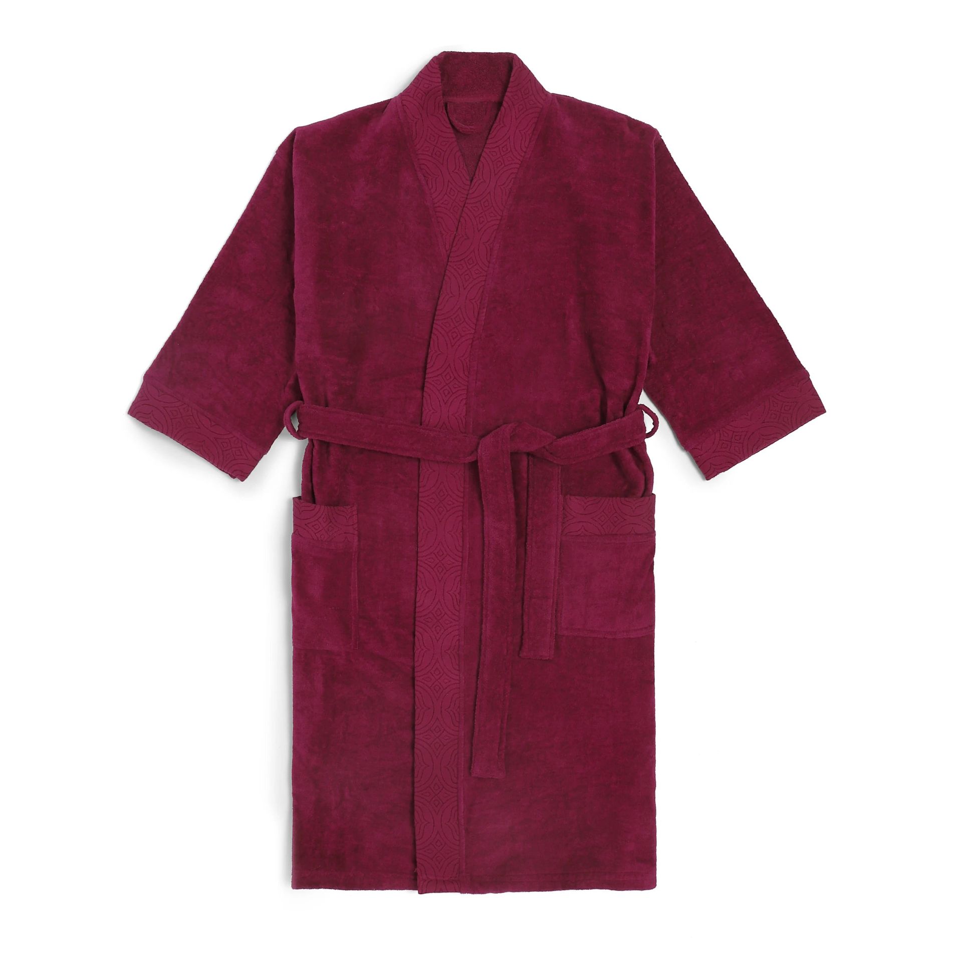 Waffle Jacquard 280 GSM 100% Cotton Maroon Medium Bath Robe | De Jacquard