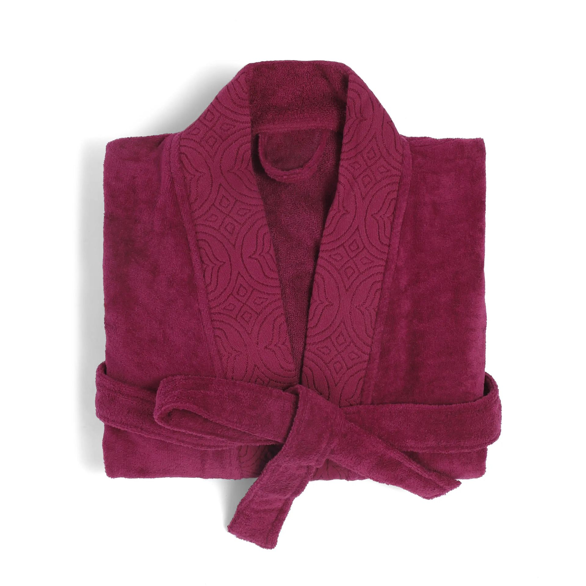 Waffle Jacquard 280 GSM 100% Cotton Maroon Medium Bath Robe | De Jacquard
