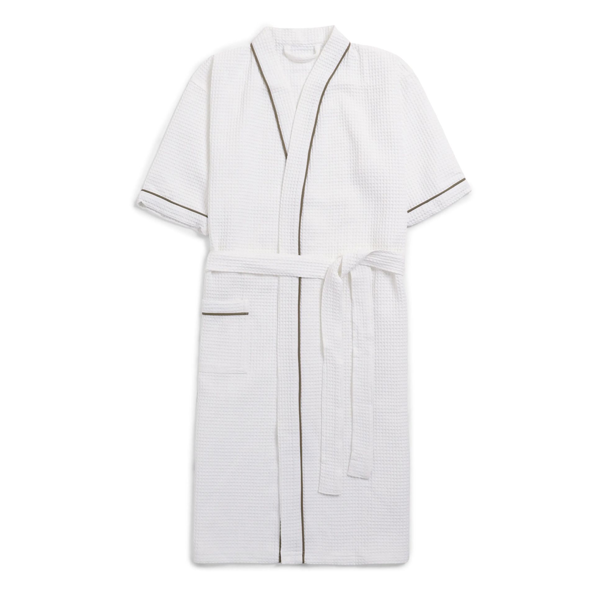 Solid Waffle 280 GSM 100% Cotton White Medium Bath Robe | Paleto