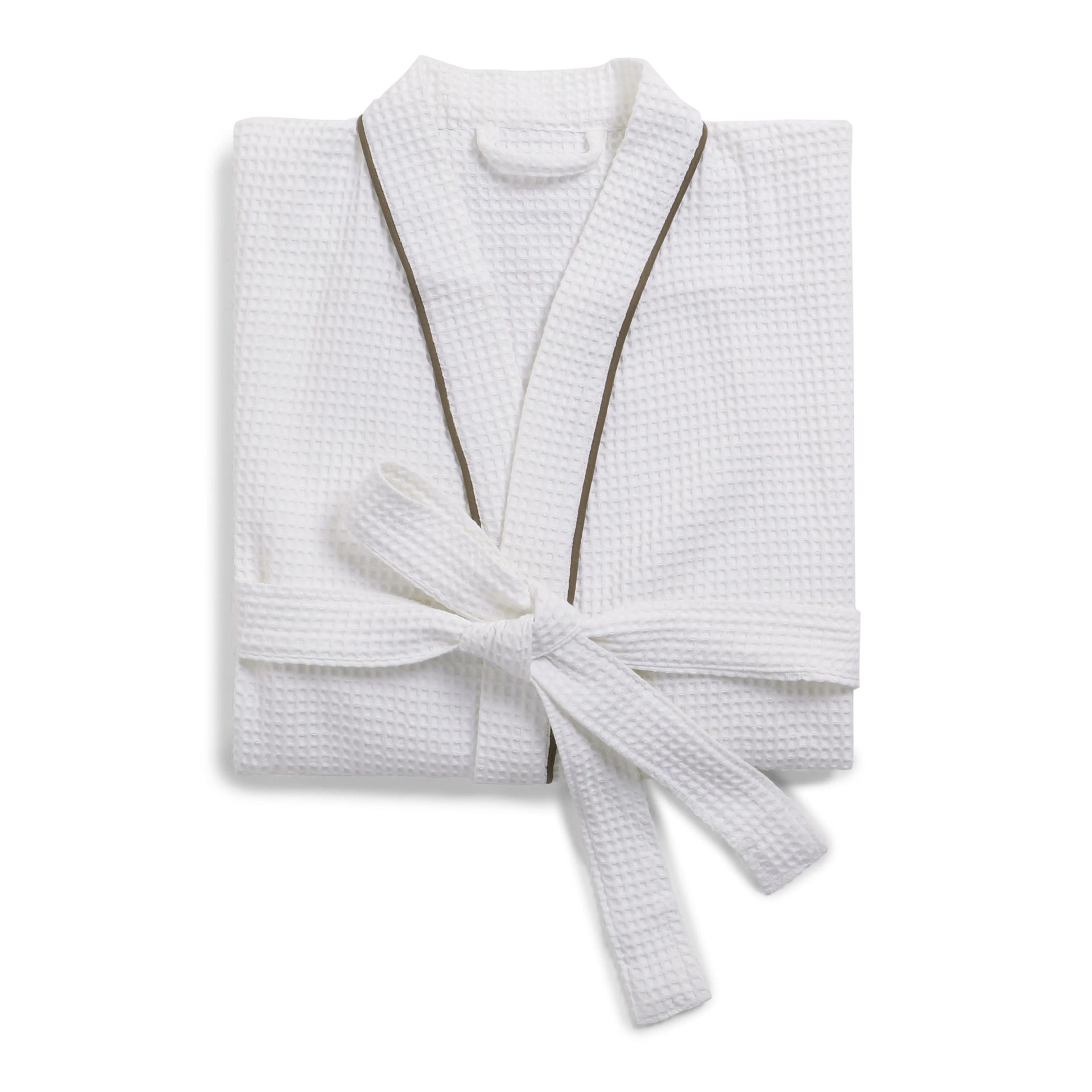 Solid Waffle 280 GSM 100% Cotton White Medium Bath Robe | Paleto