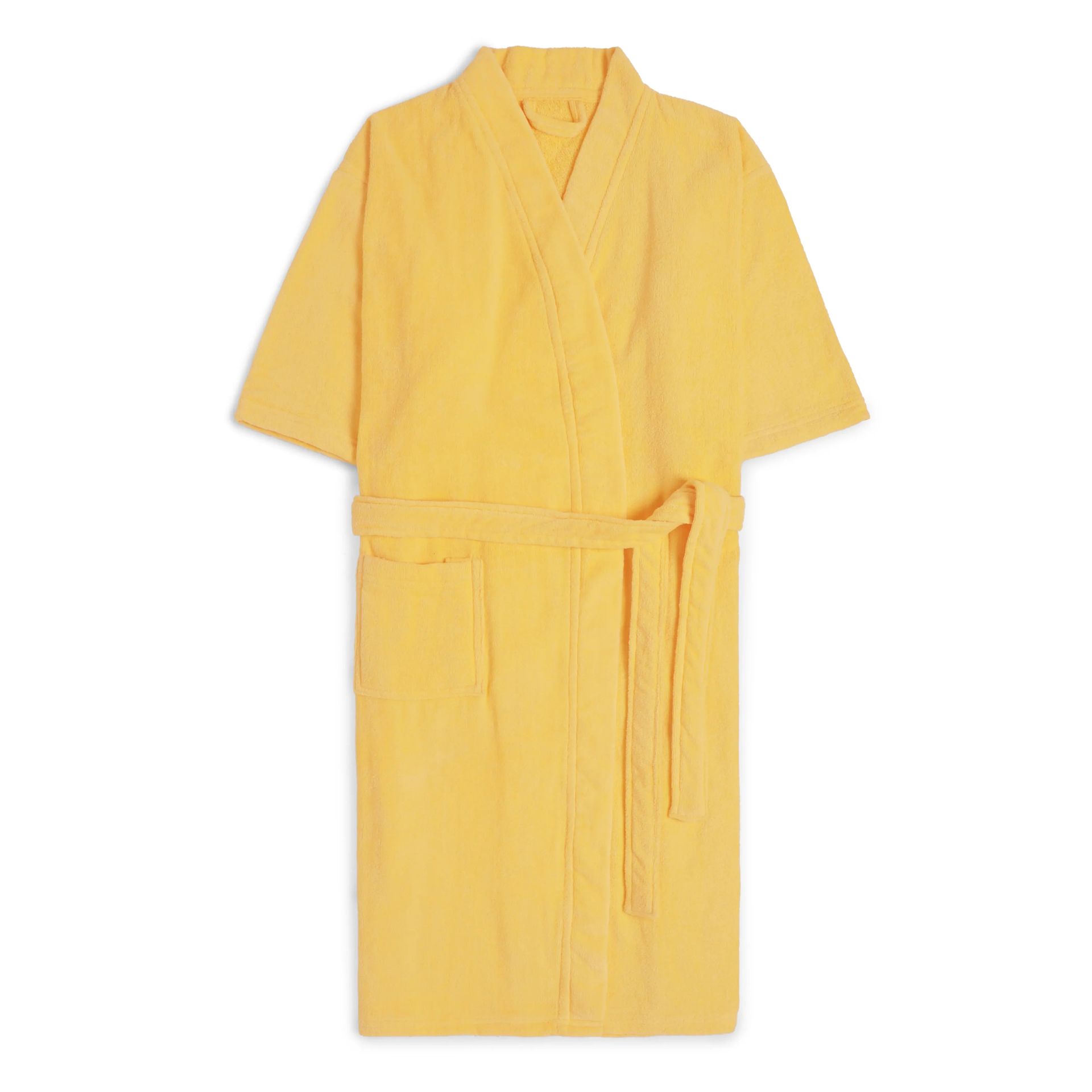 Solid Dyed 360 GSM 100% Cotton Yellow Medium Bath Robe | Paleto