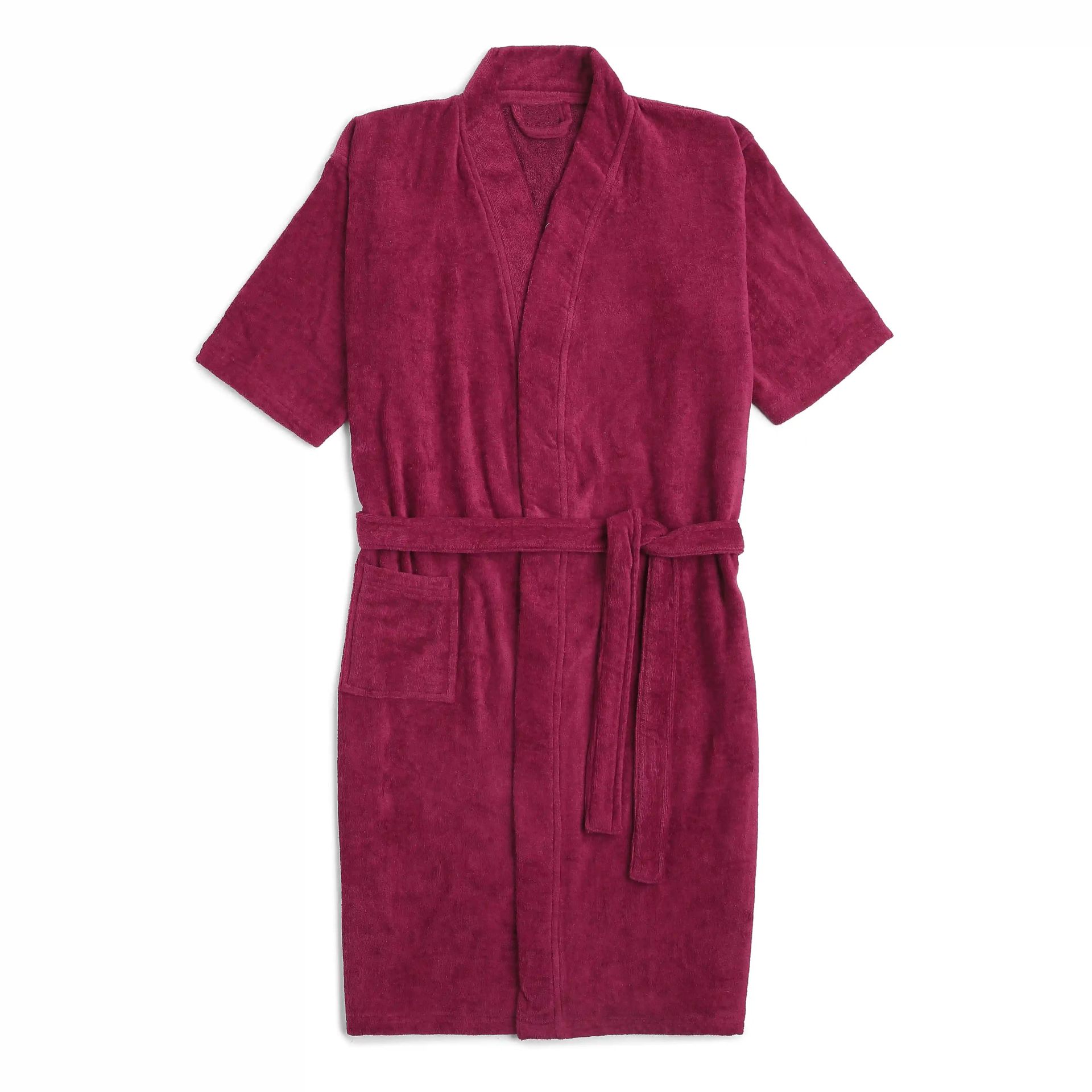 Solid Dyed 360 GSM 100% Cotton Maroon Medium Bath Robe | Paleto