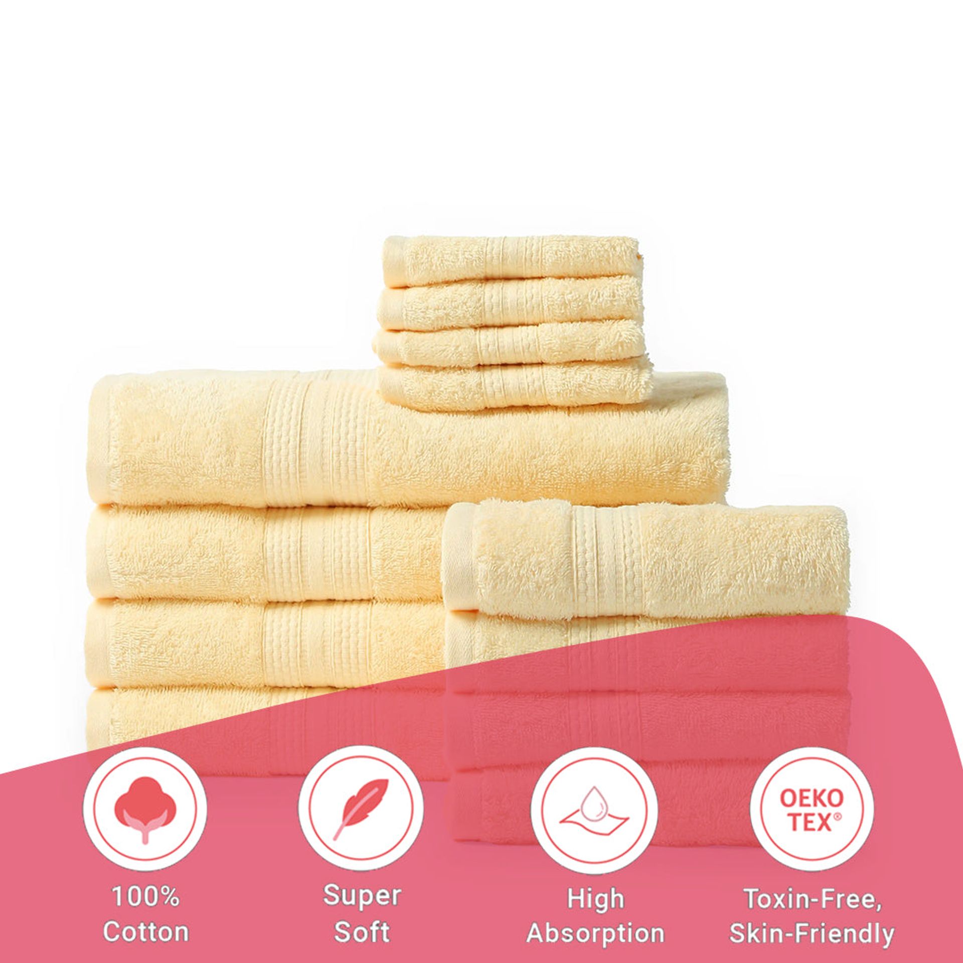 Solid Dyed 475 GSM 100% Cotton Buttercream 12 Piece Towel Set | Paleto